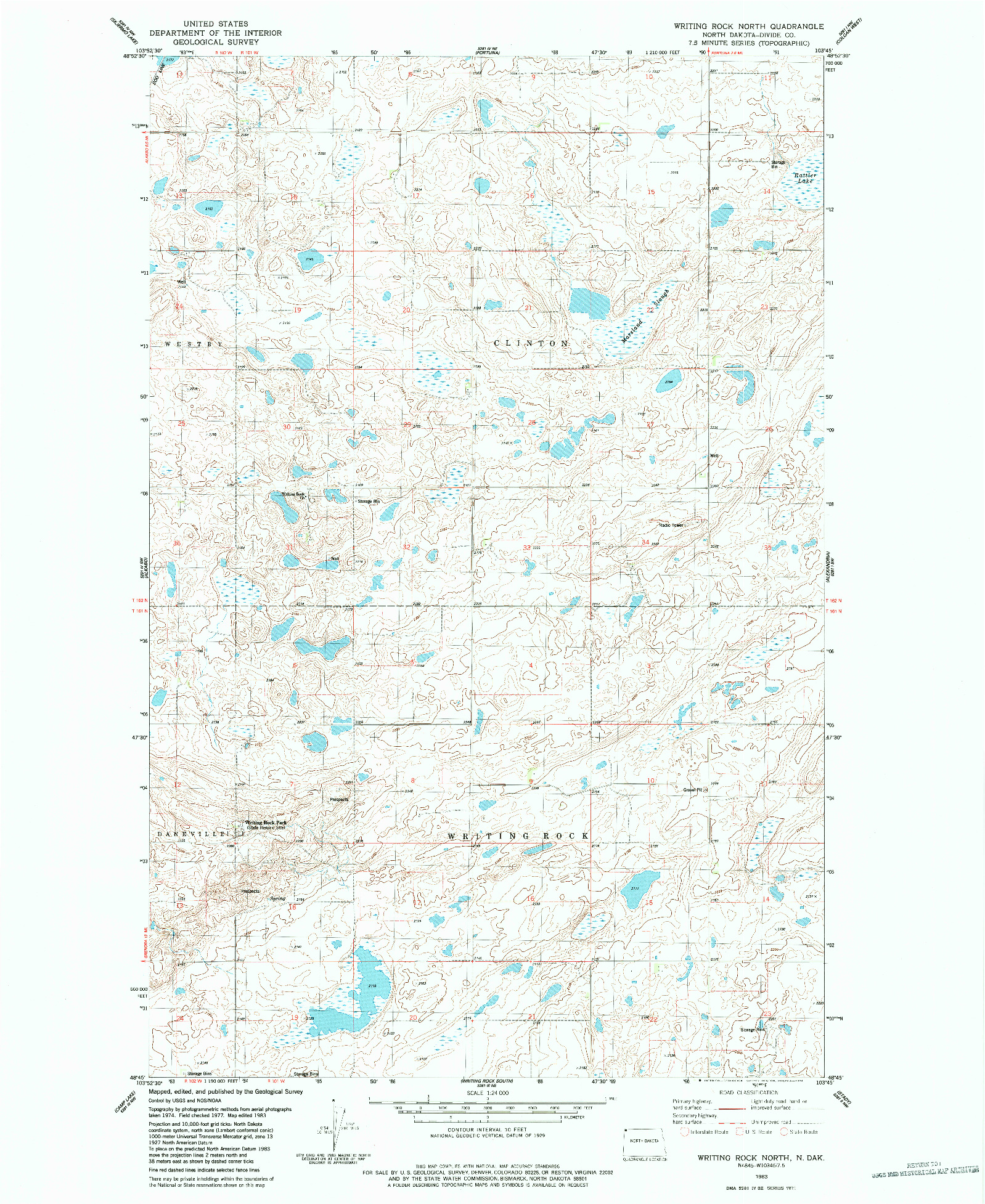 USGS 1:24000-SCALE QUADRANGLE FOR WRITING ROCK NORTH, ND 1983