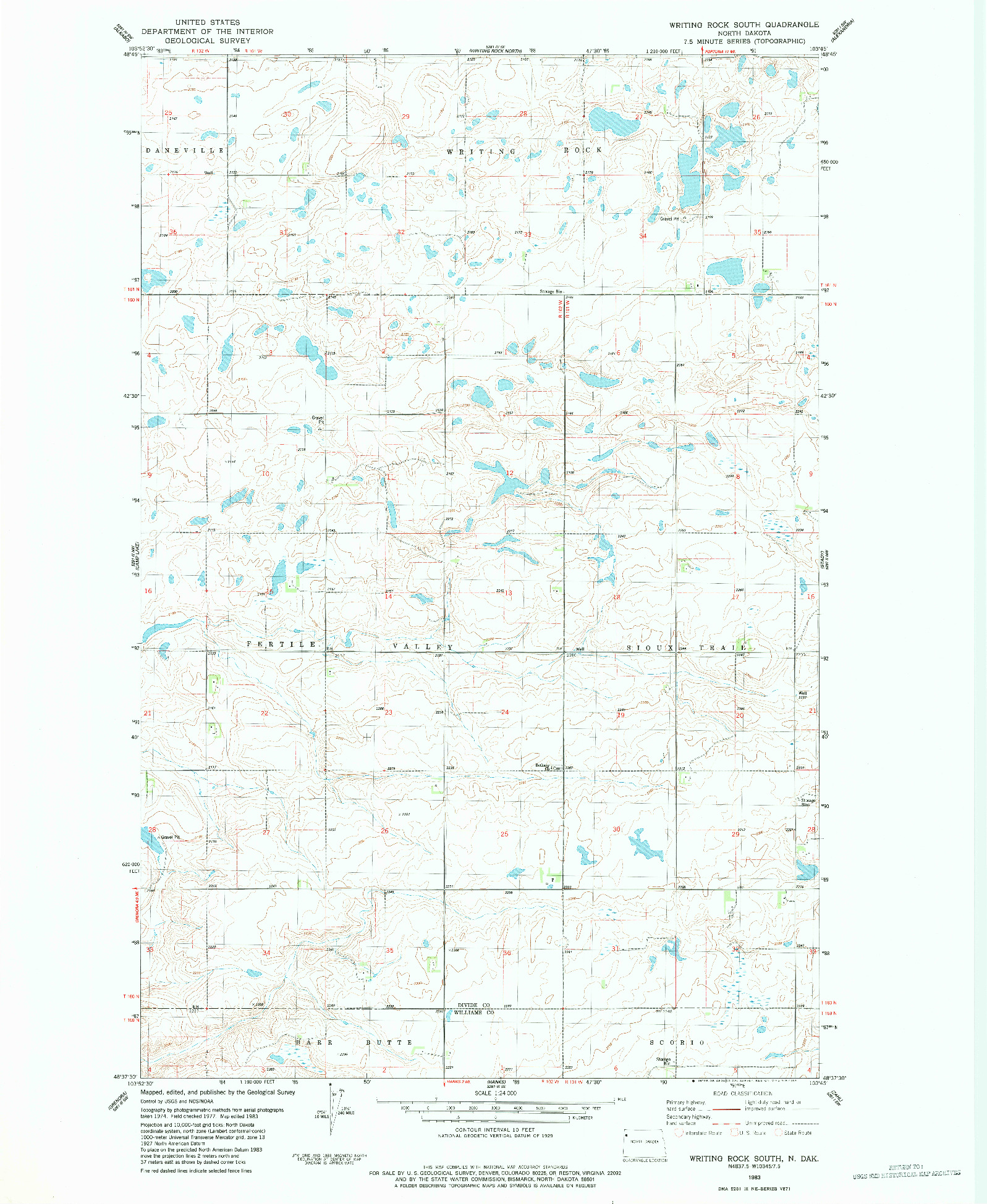 USGS 1:24000-SCALE QUADRANGLE FOR WRITING ROCK SOUTH, ND 1983