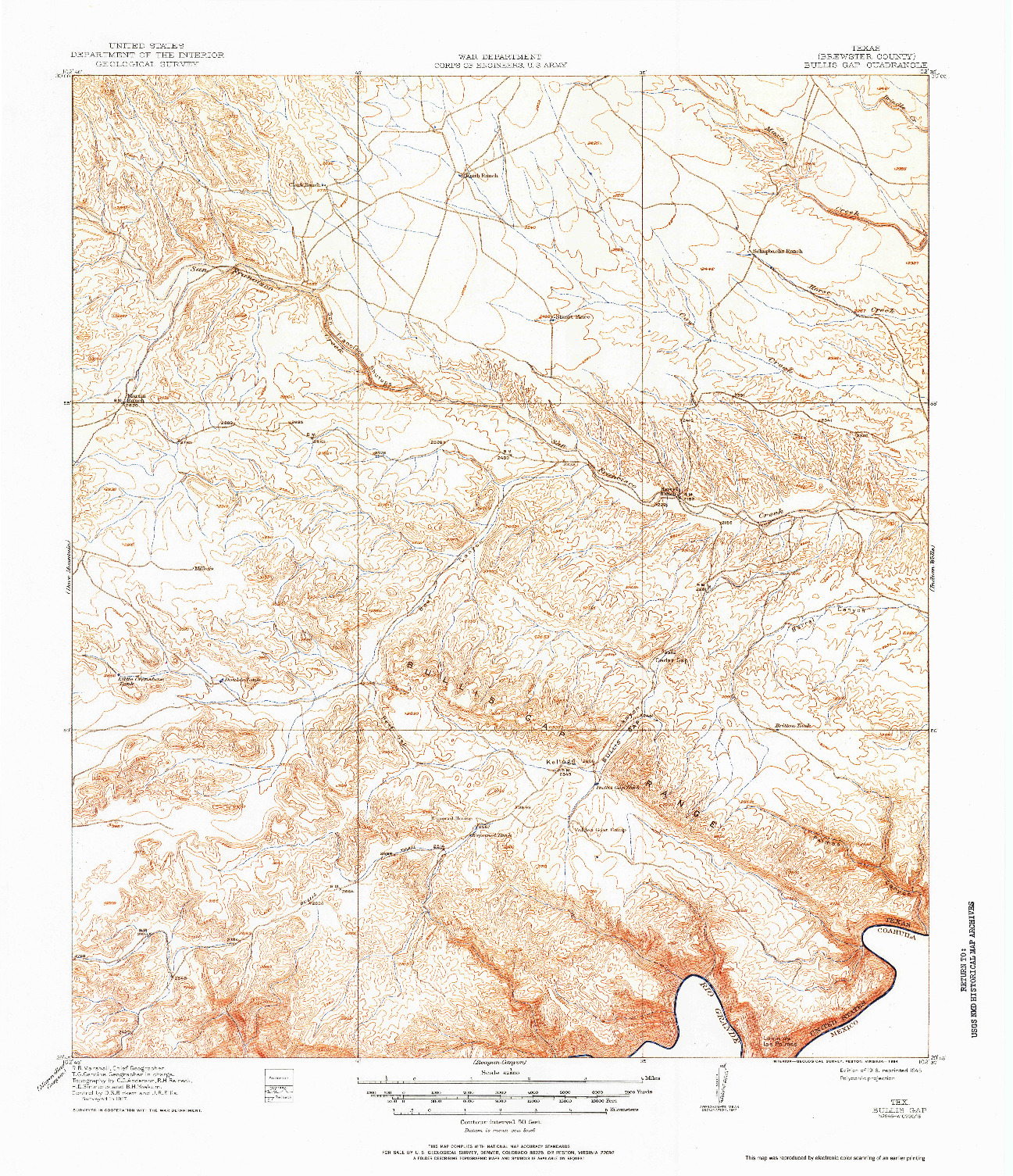 USGS 1:62500-SCALE QUADRANGLE FOR BULLIS GAP, TX 1918