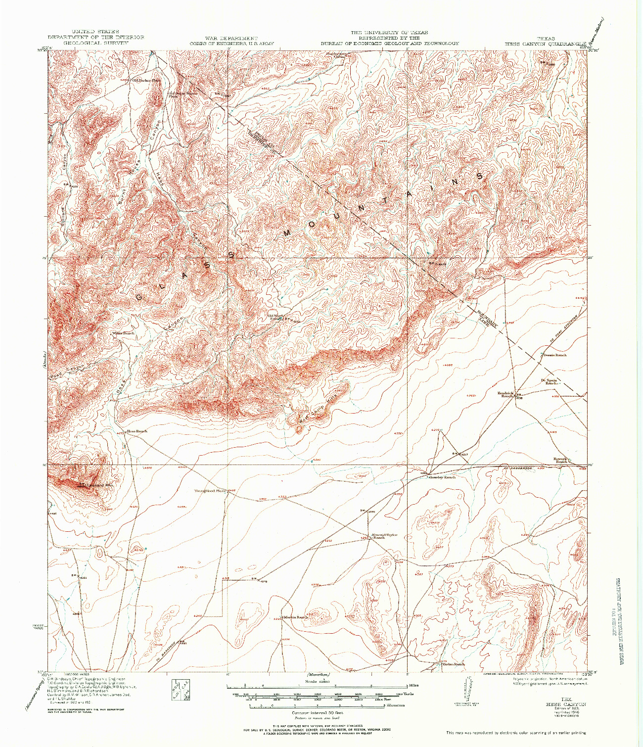 USGS 1:62500-SCALE QUADRANGLE FOR HESS CANYON, TX 1923