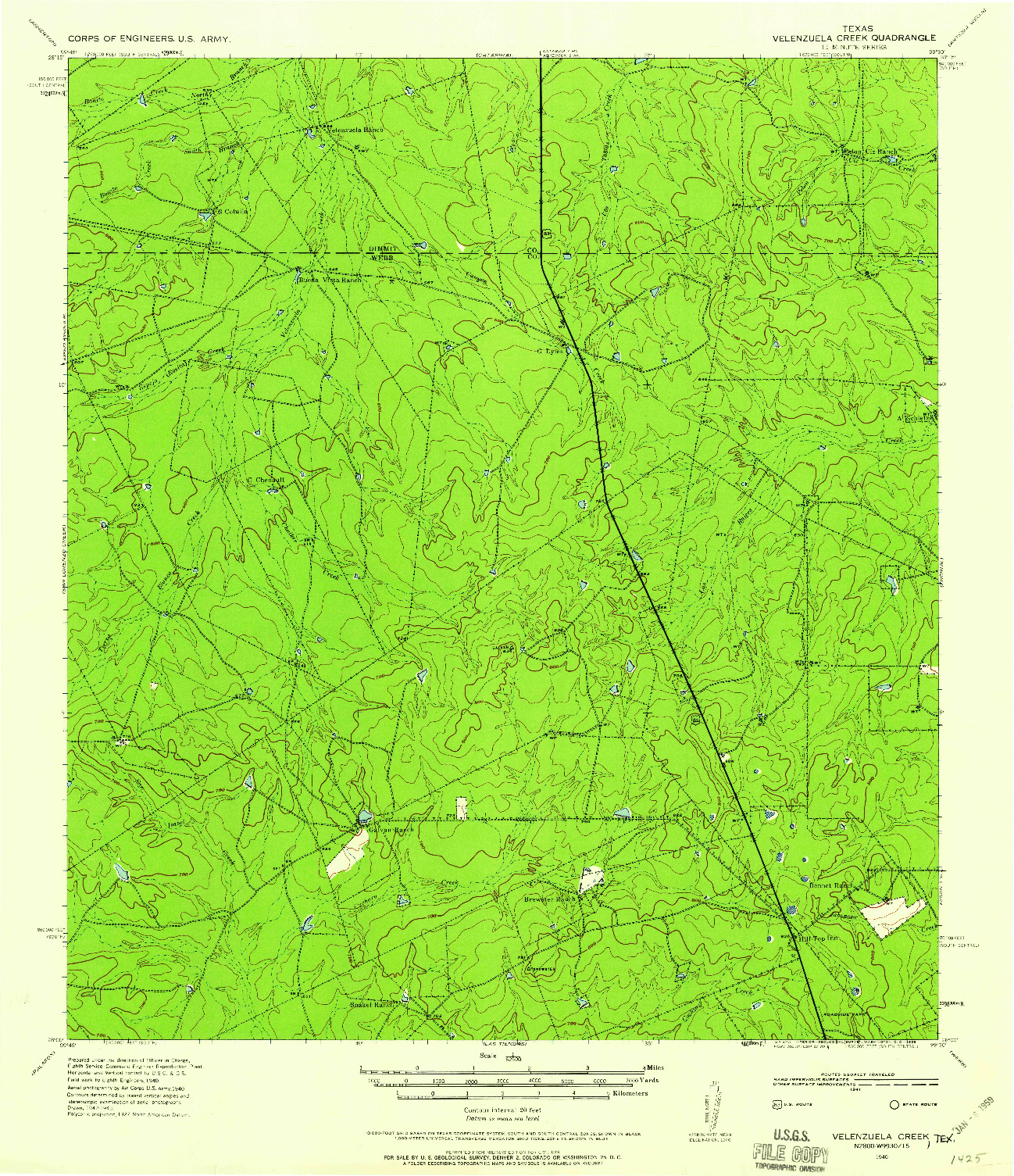 USGS 1:62500-SCALE QUADRANGLE FOR VELENZUELA CREEK, TX 1940