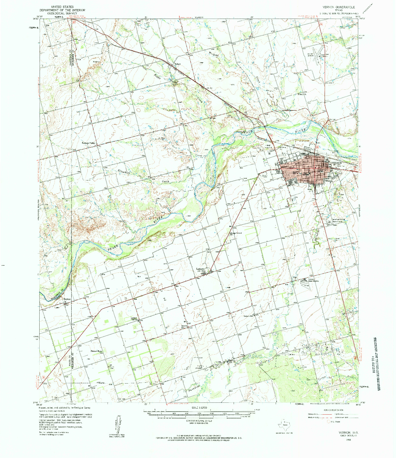 USGS 1:62500-SCALE QUADRANGLE FOR VERNON, TX 1958