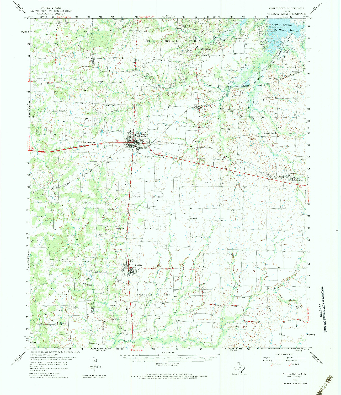 USGS 1:62500-SCALE QUADRANGLE FOR WHITESBORO, TX 1958