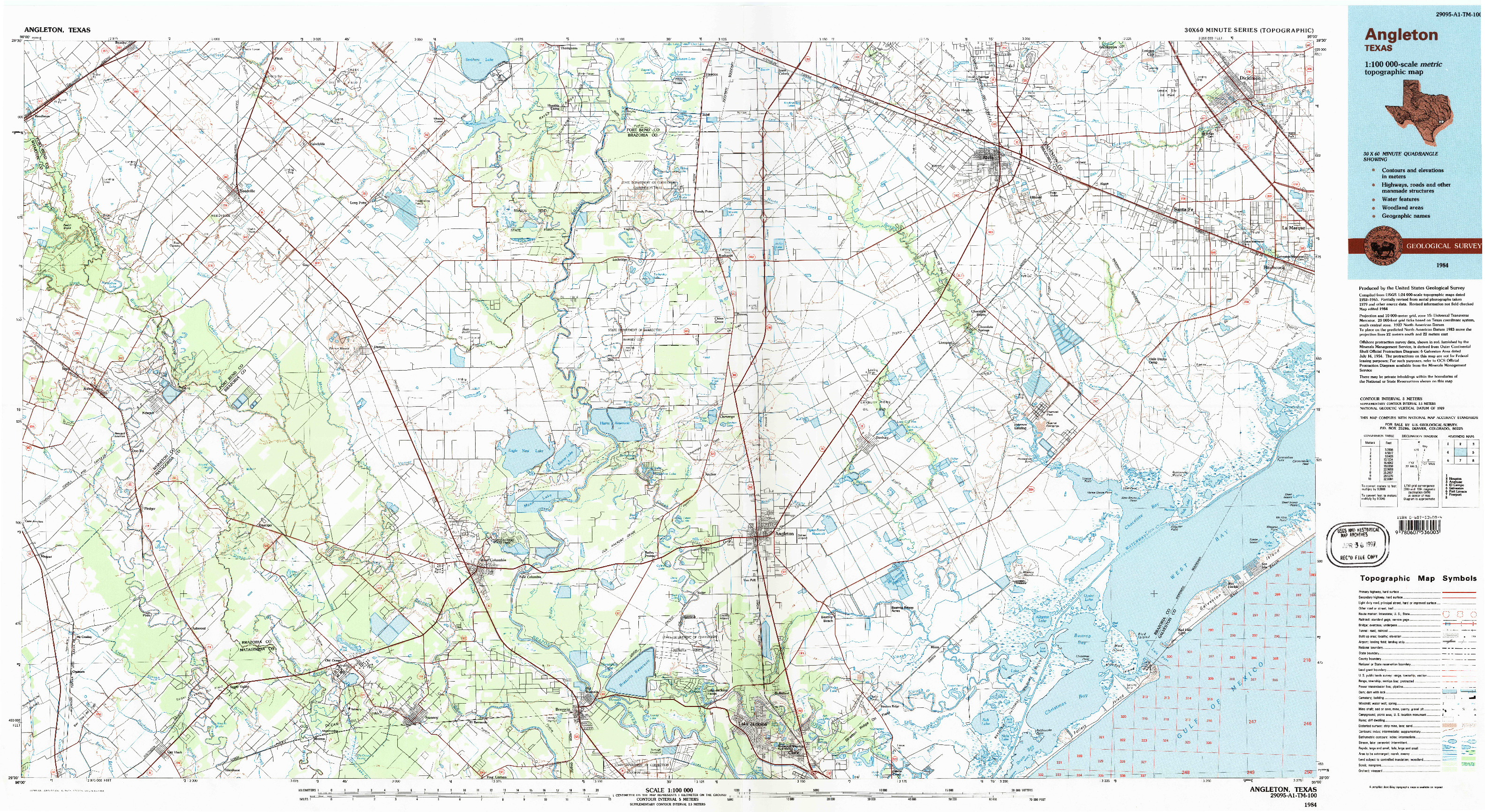 USGS 1:100000-SCALE QUADRANGLE FOR ANGLETON, TX 1984