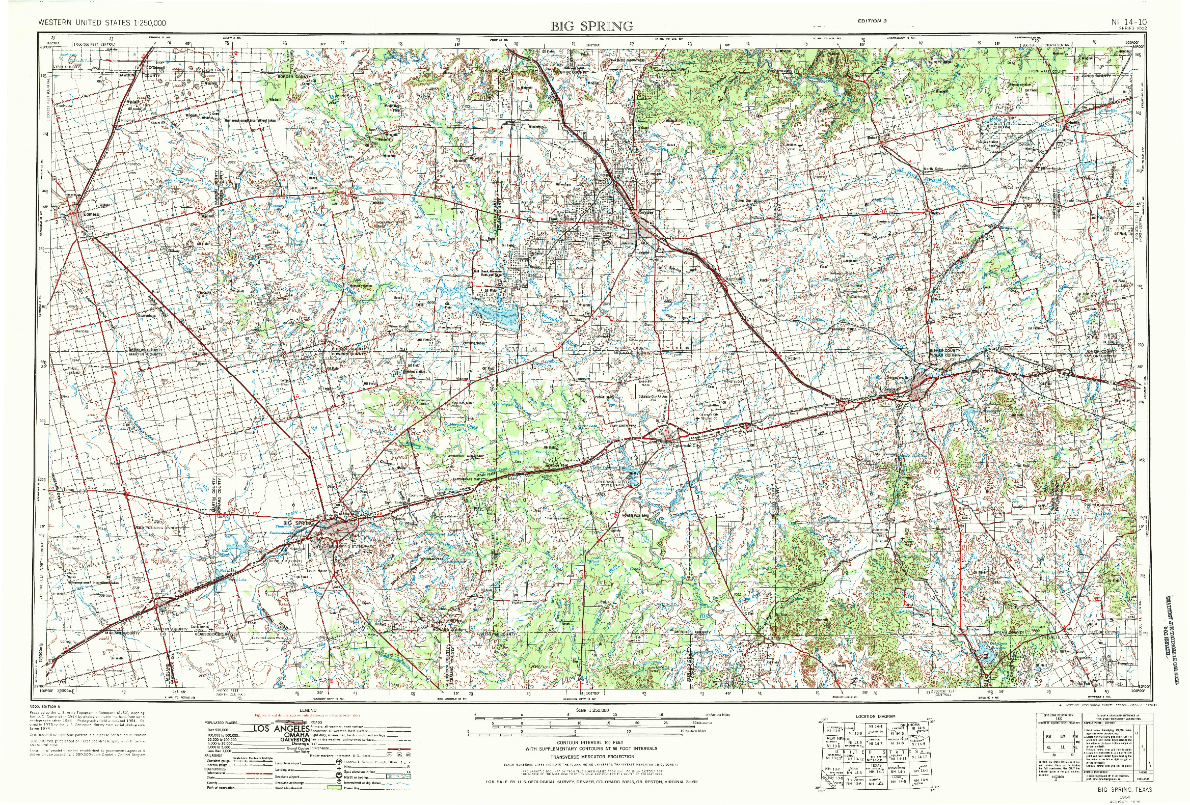 USGS 1:250000-SCALE QUADRANGLE FOR BIG SPRING, TX 1954