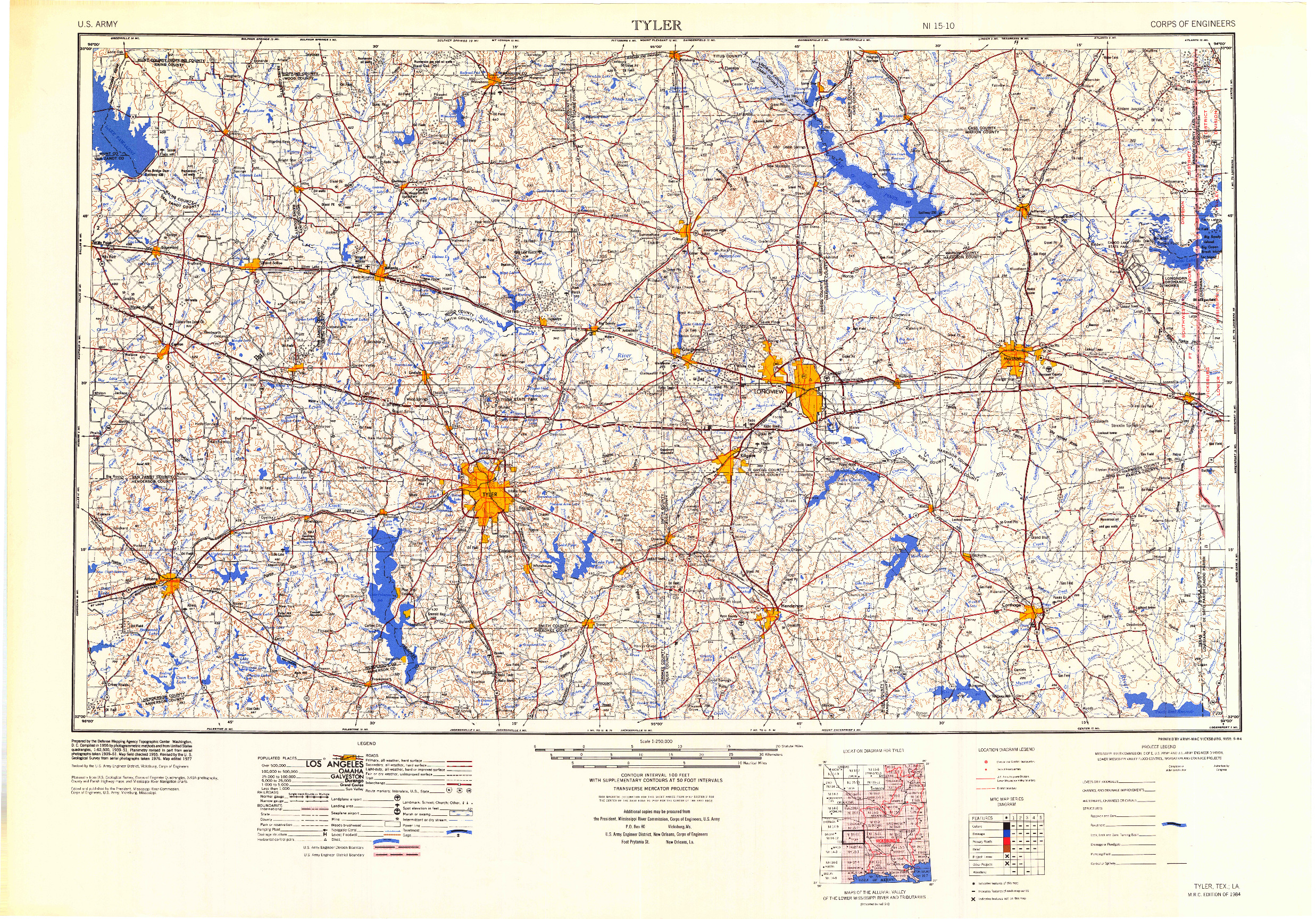 USGS 1:250000-SCALE QUADRANGLE FOR TYLER, TX 1984