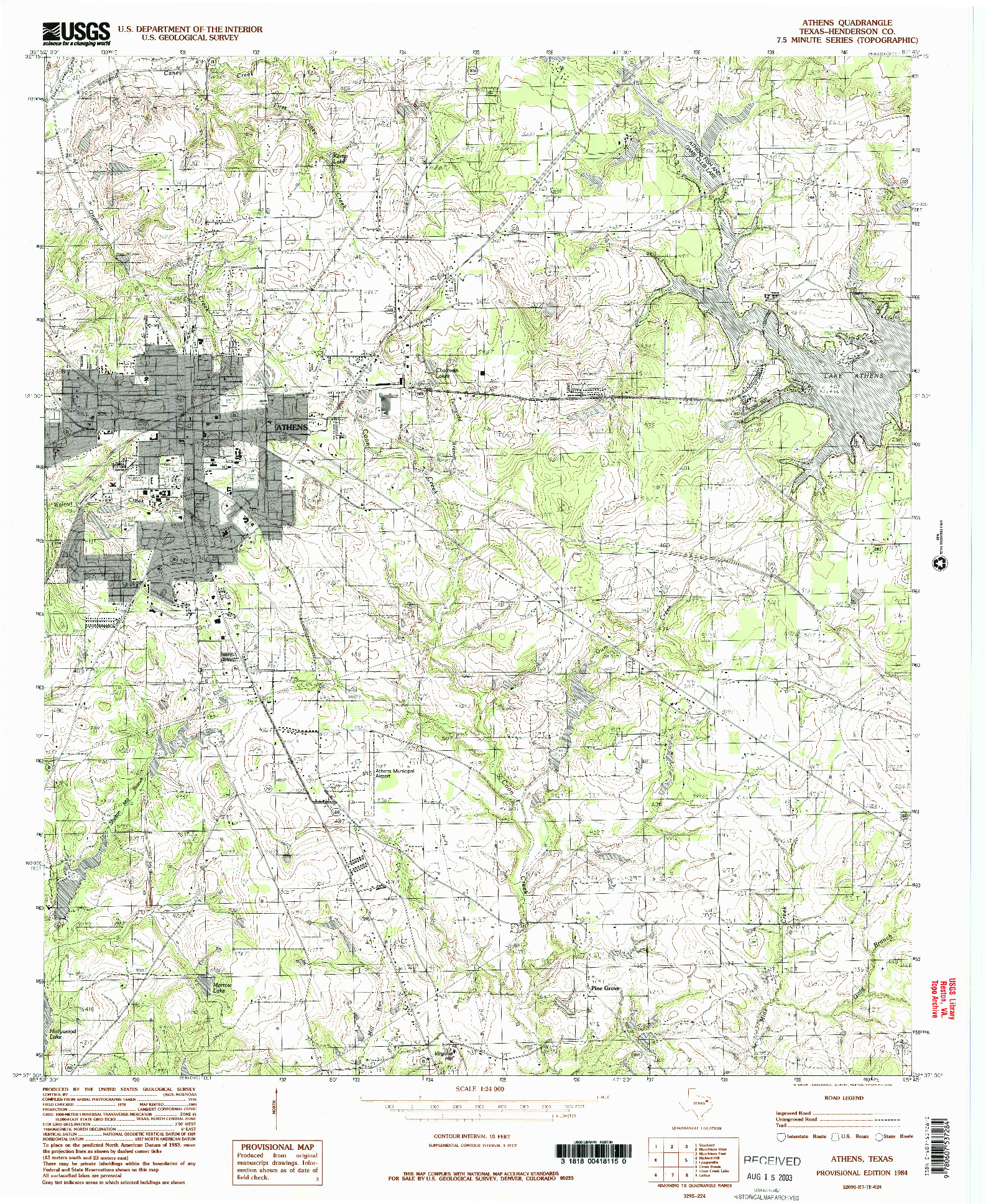 USGS 1:24000-SCALE QUADRANGLE FOR ATHENS, TX 1984