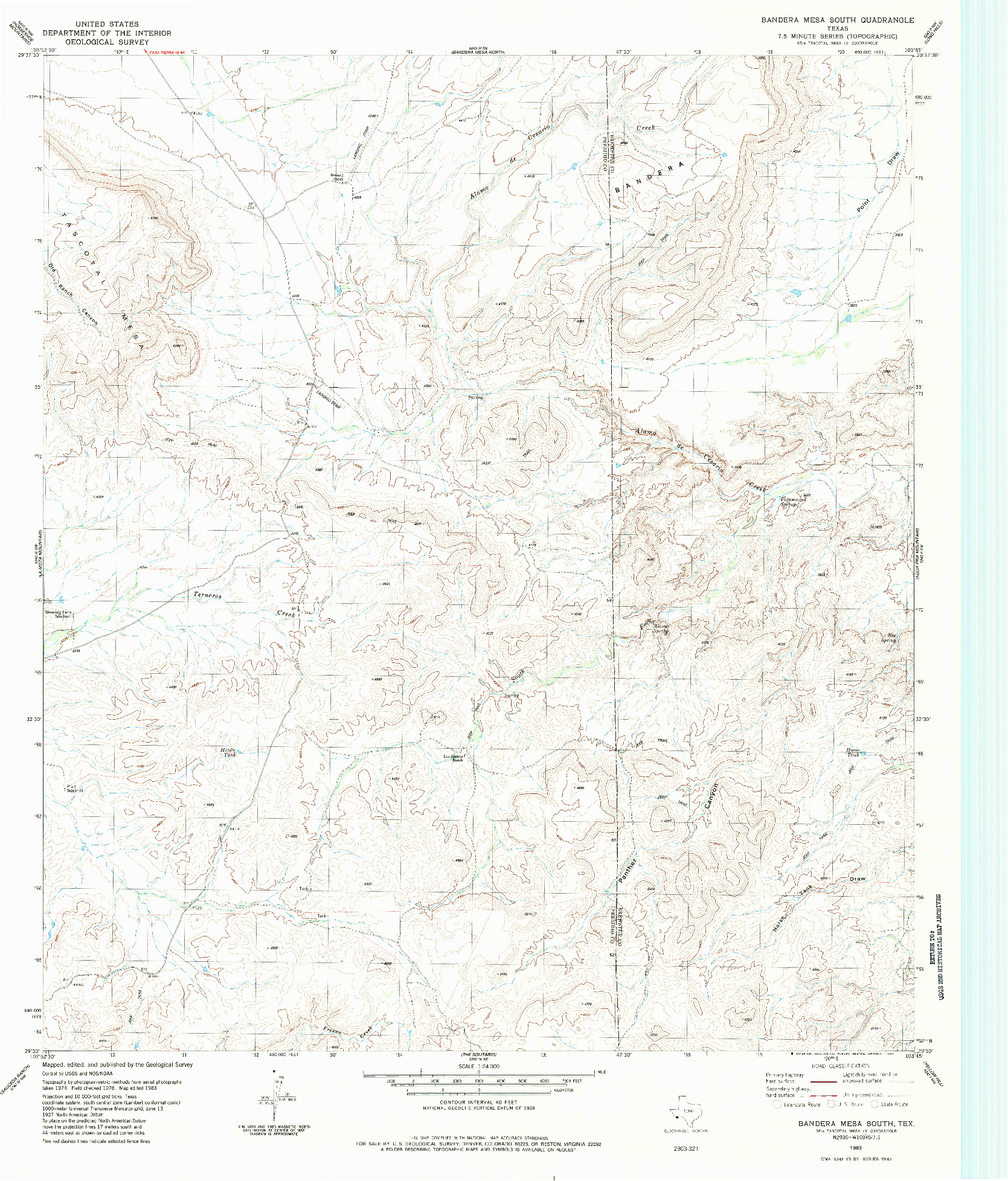 USGS 1:24000-SCALE QUADRANGLE FOR BANDERA MESA SOUTH, TX 1983