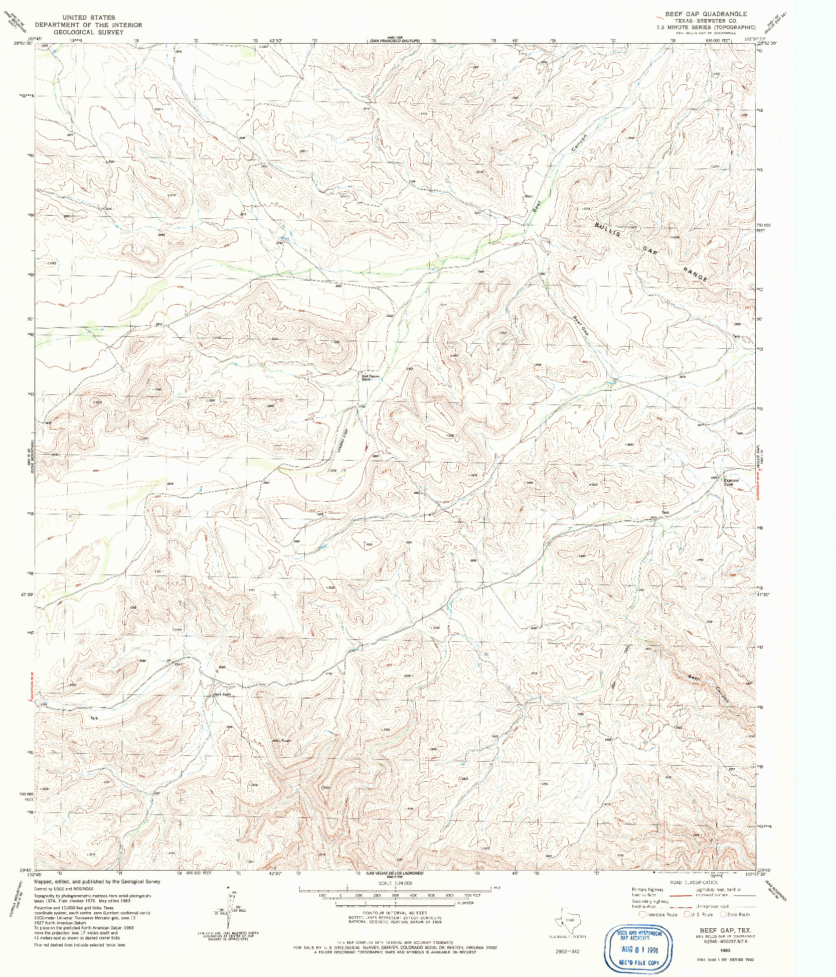 USGS 1:24000-SCALE QUADRANGLE FOR BEEF GAP, TX 1983