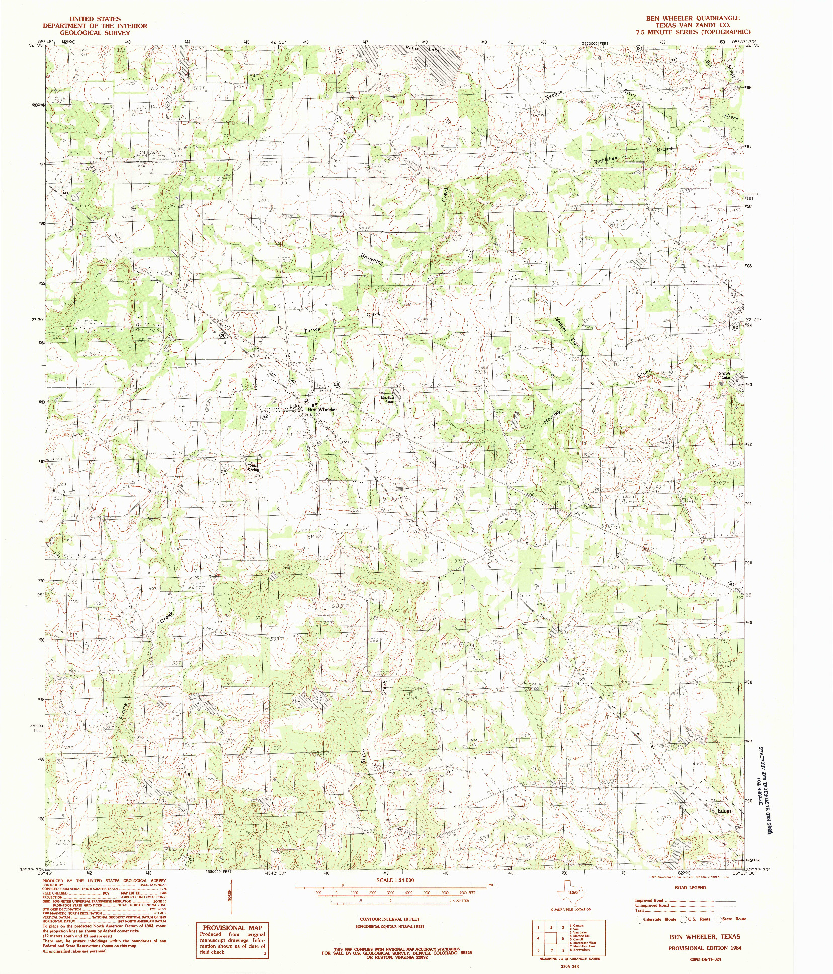 USGS 1:24000-SCALE QUADRANGLE FOR BEN WHEELER, TX 1984