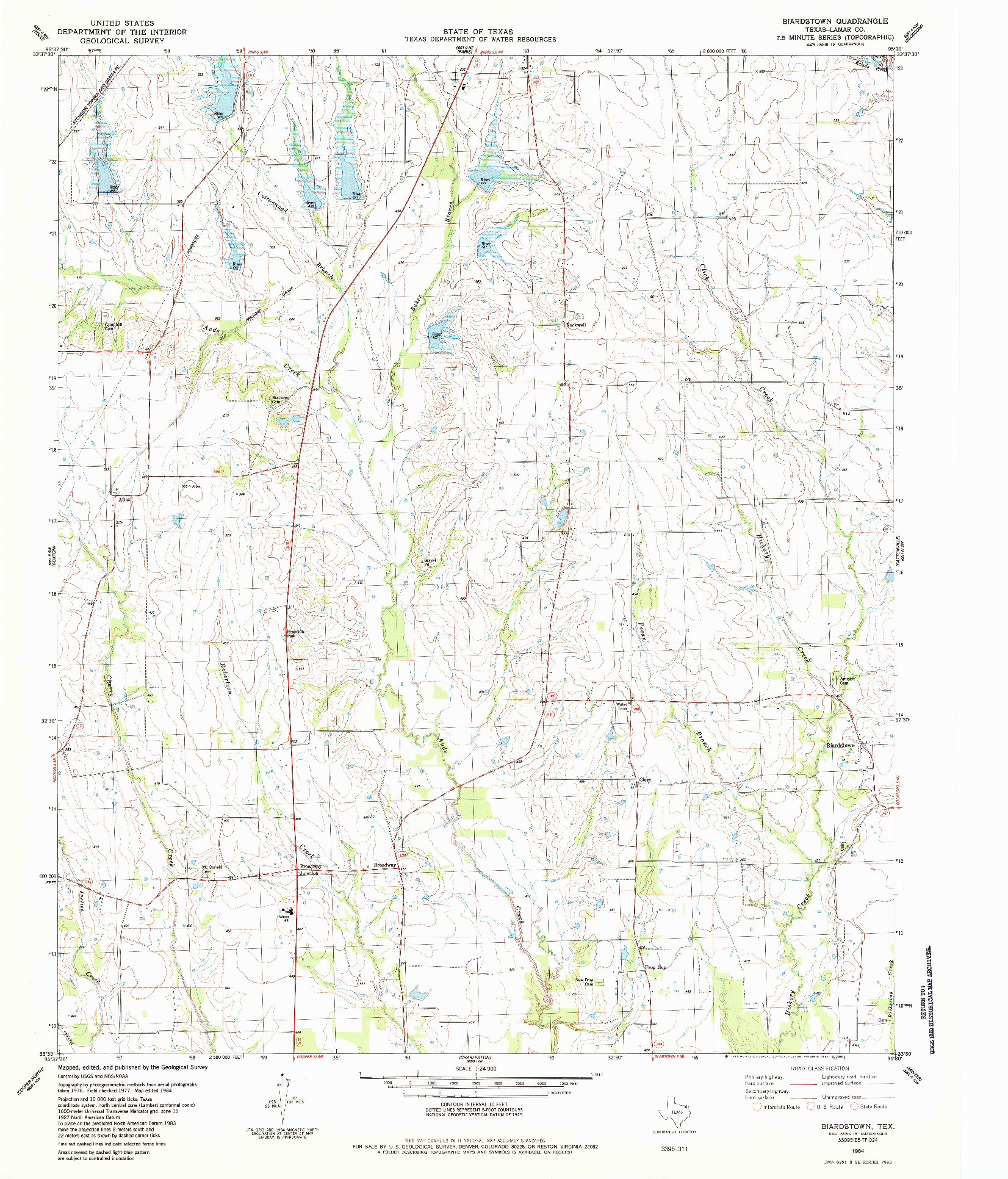 USGS 1:24000-SCALE QUADRANGLE FOR BIARDSTOWN, TX 1984