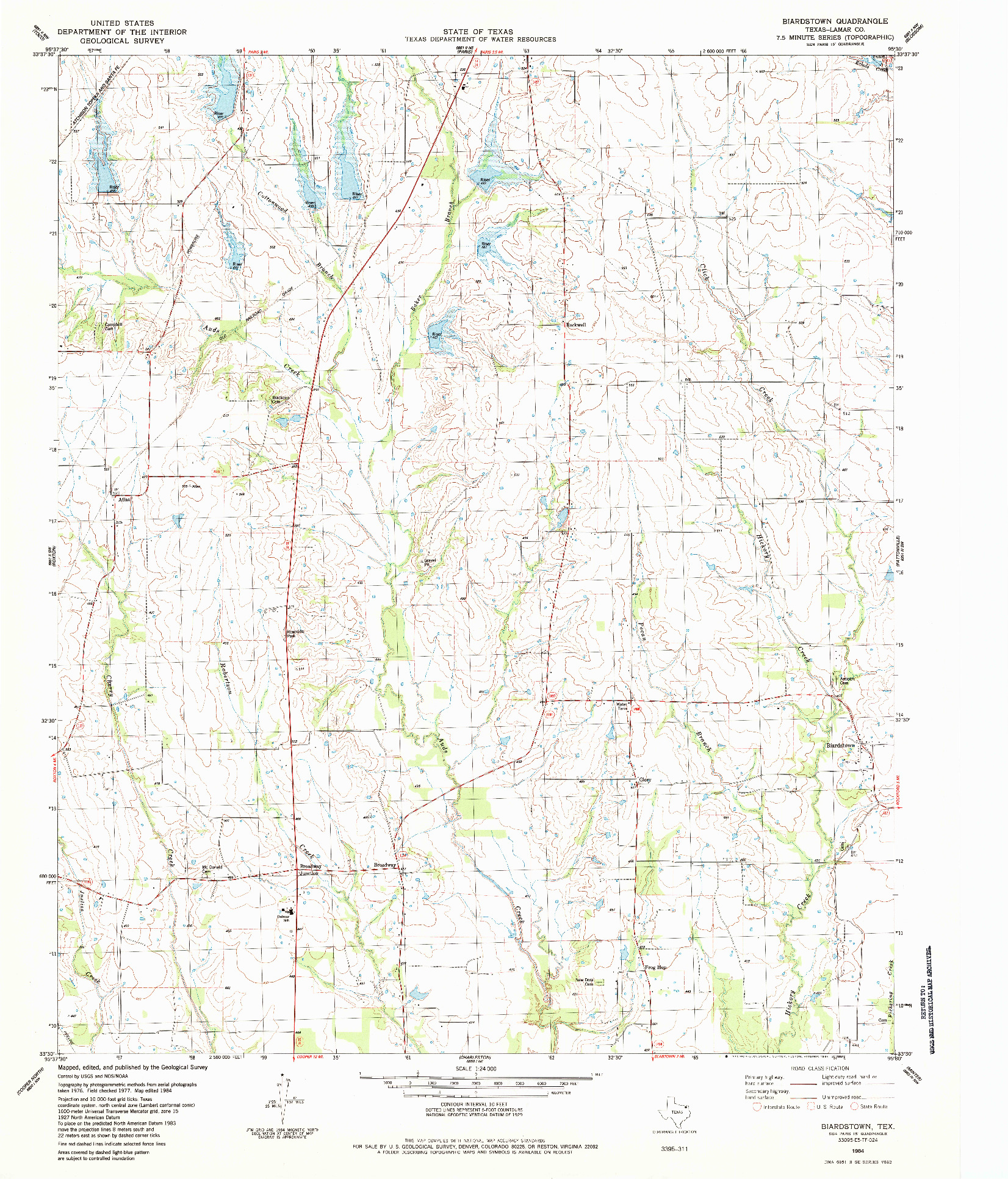 USGS 1:24000-SCALE QUADRANGLE FOR BIARDSTOWN, TX 1984