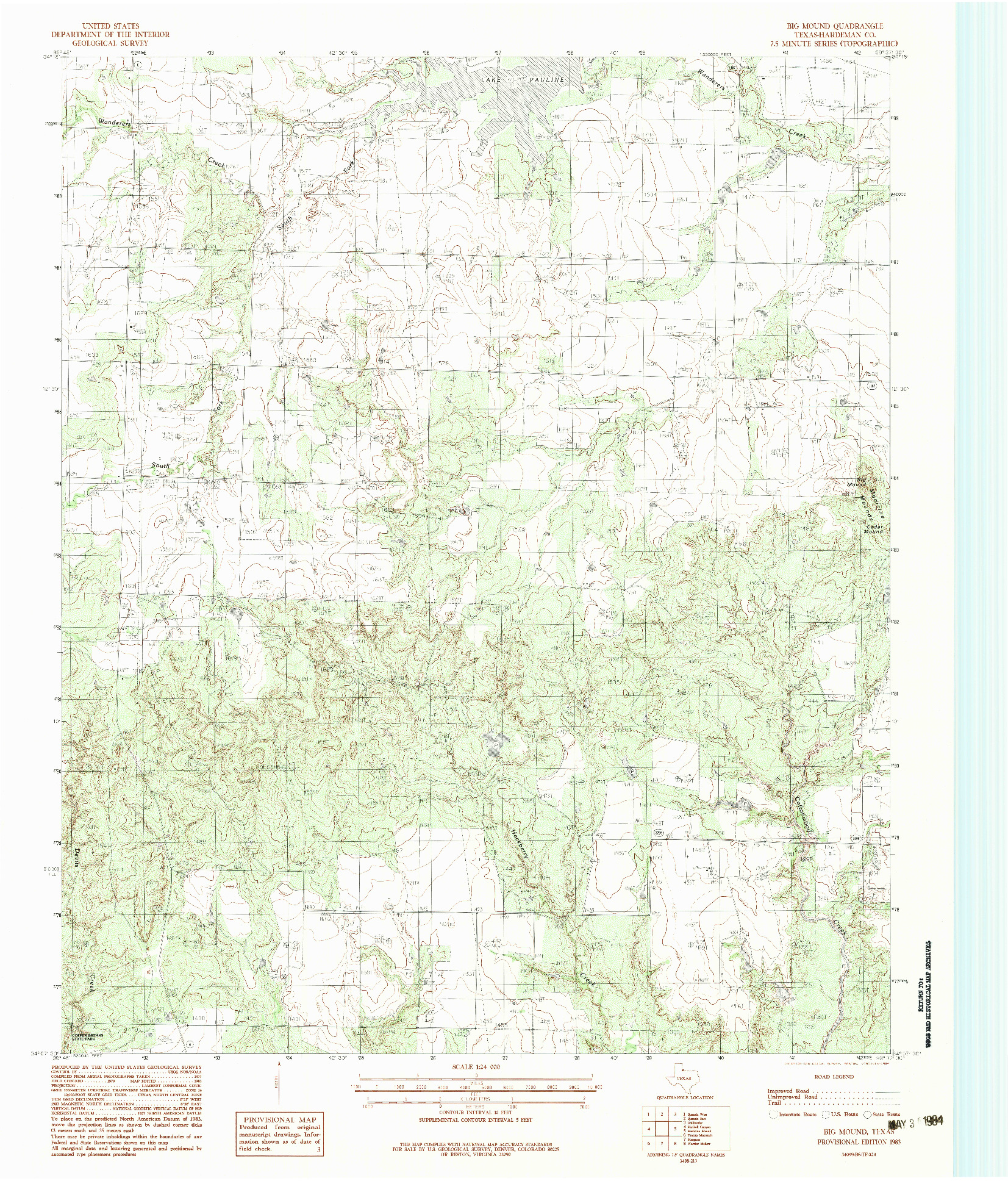 USGS 1:24000-SCALE QUADRANGLE FOR BIG MOUND, TX 1983