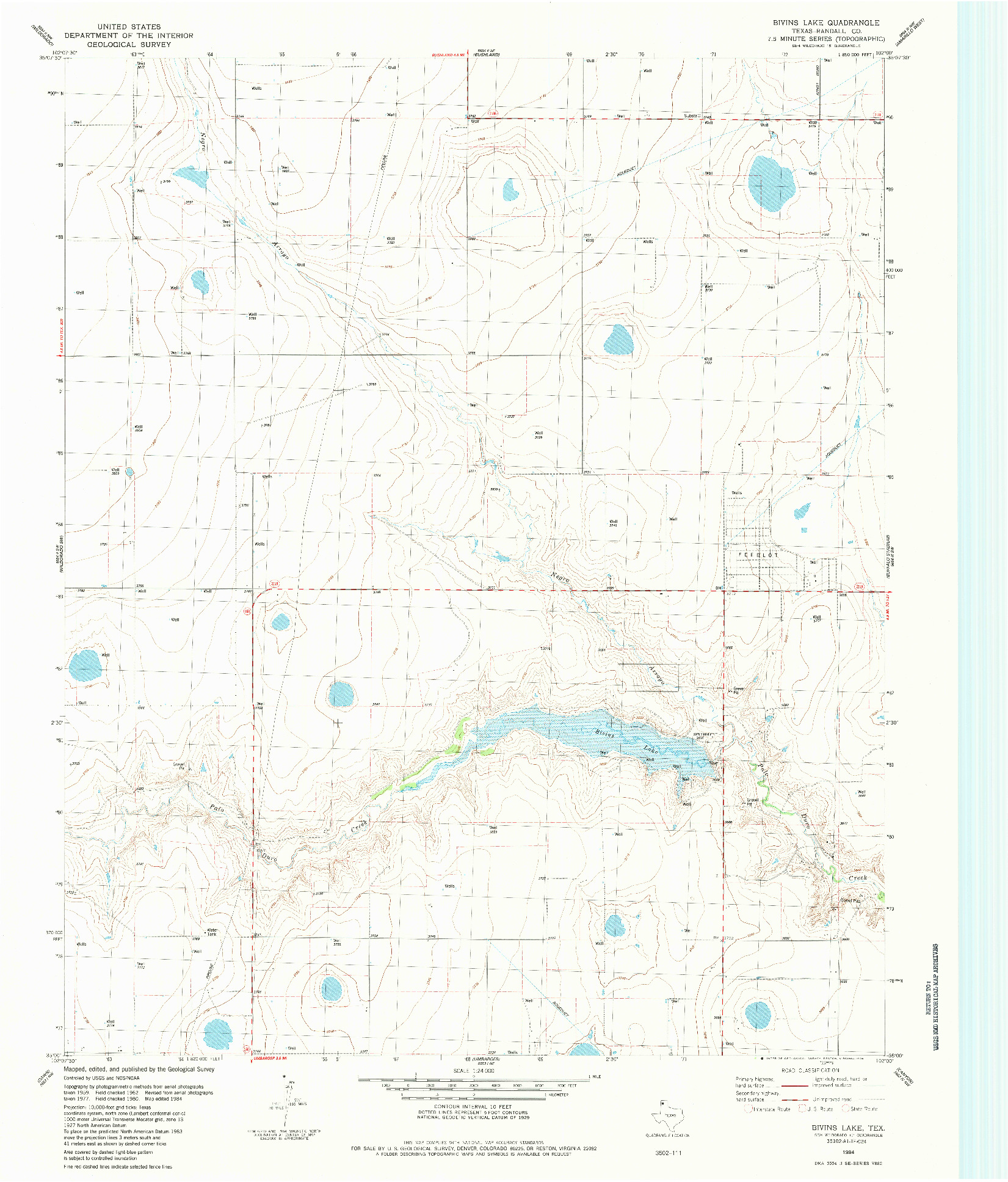 USGS 1:24000-SCALE QUADRANGLE FOR BIVINS LAKE, TX 1984