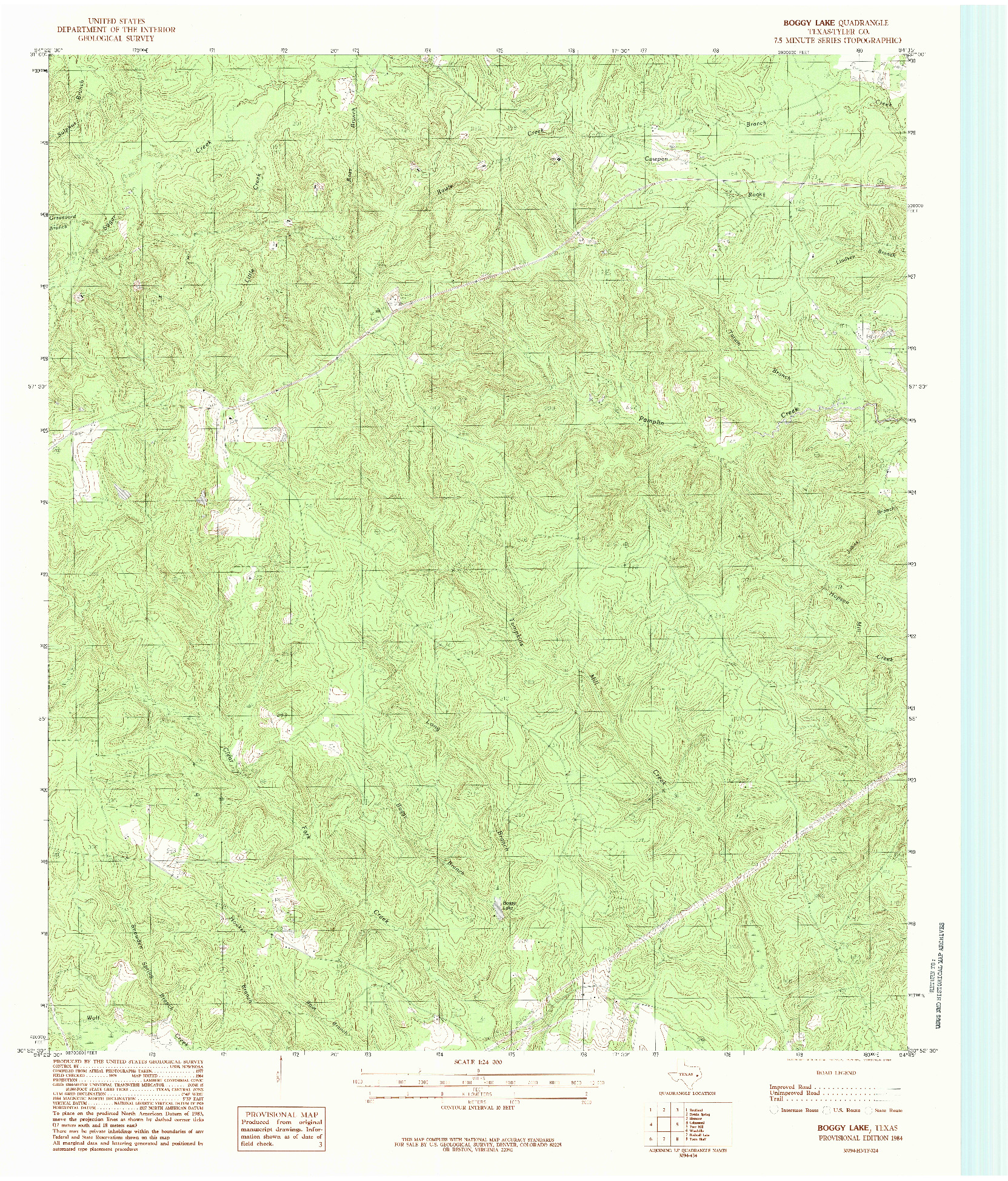 USGS 1:24000-SCALE QUADRANGLE FOR BOGGY LAKE, TX 1984