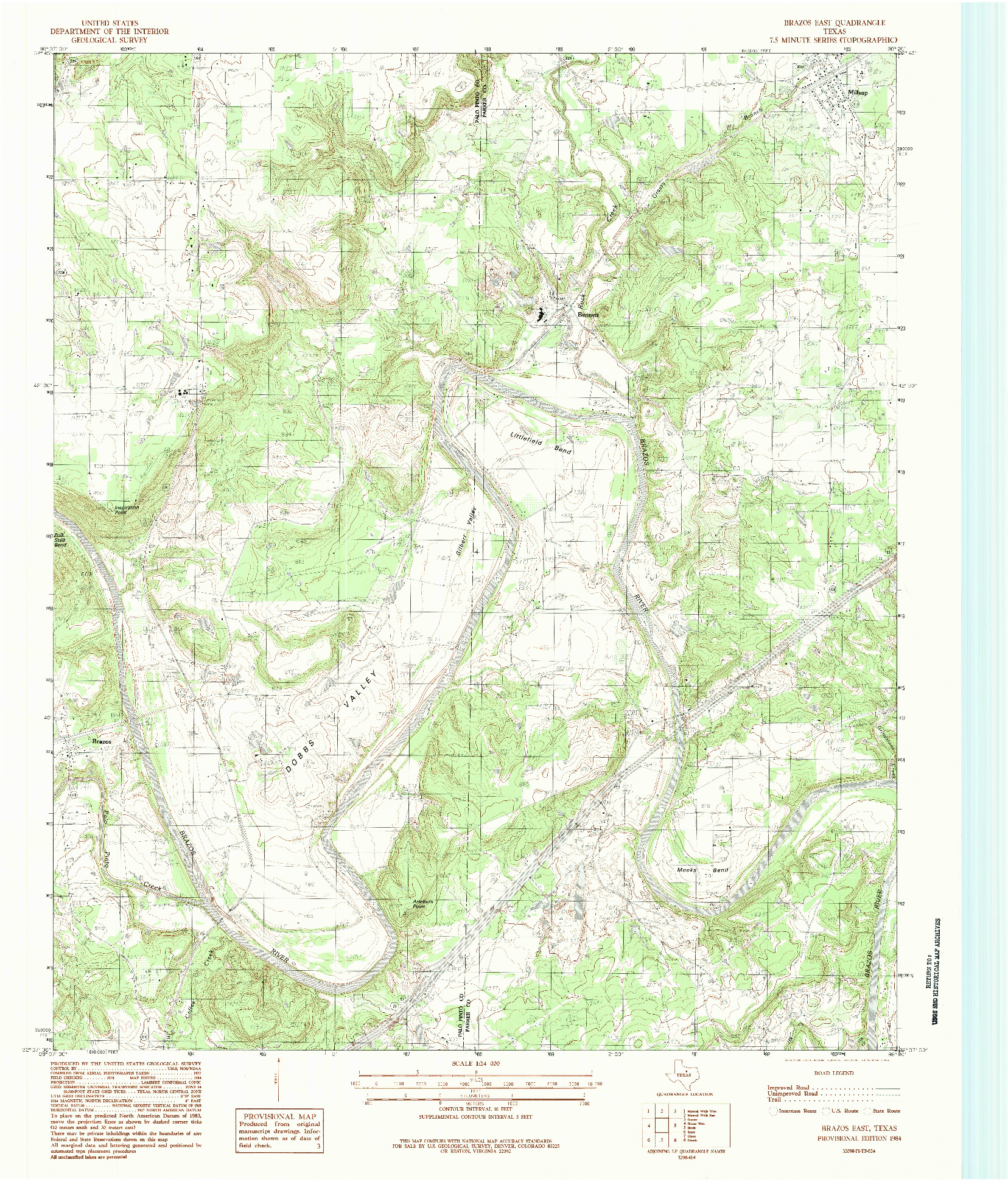 USGS 1:24000-SCALE QUADRANGLE FOR BRAZOS EAST, TX 1984