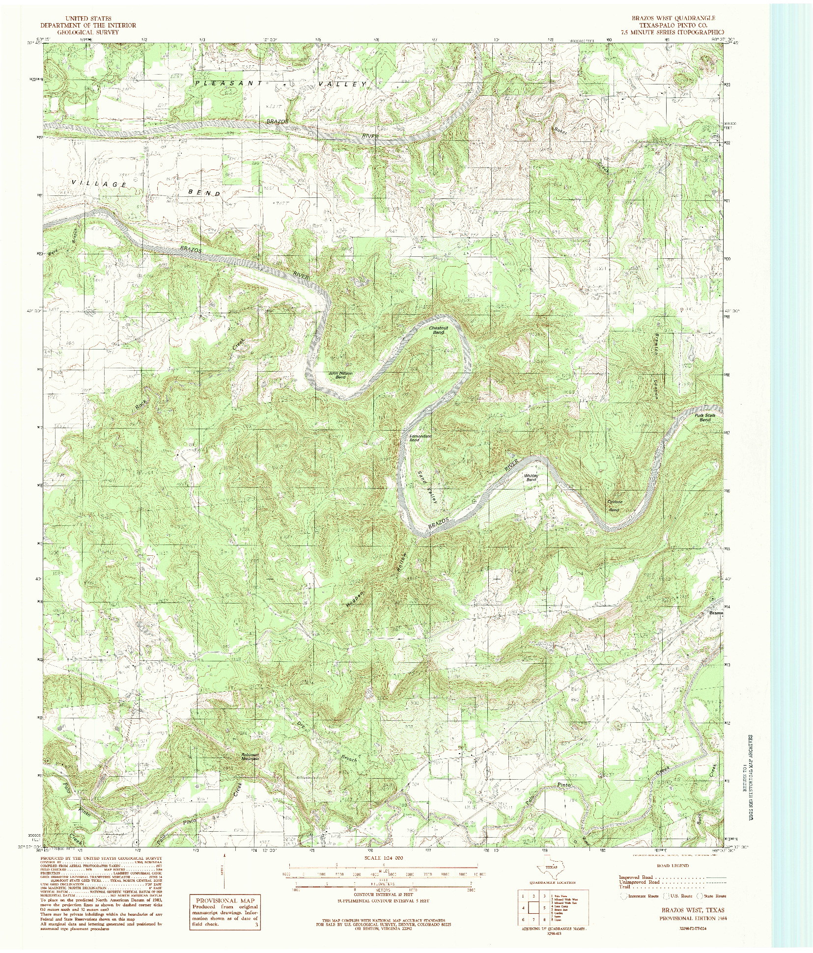 USGS 1:24000-SCALE QUADRANGLE FOR BRAZOS WEST, TX 1984