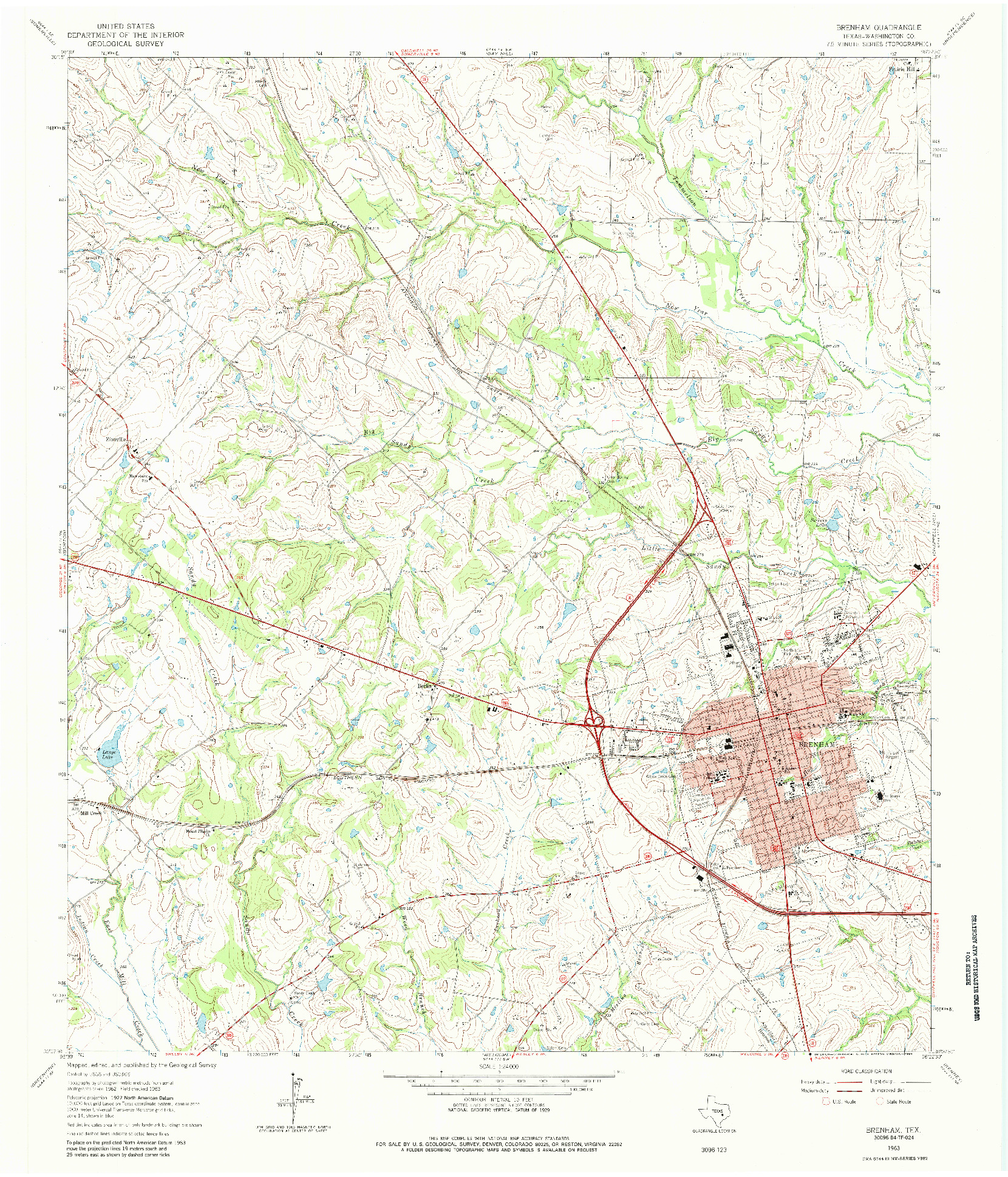 USGS 1:24000-SCALE QUADRANGLE FOR BRENHAM, TX 1963