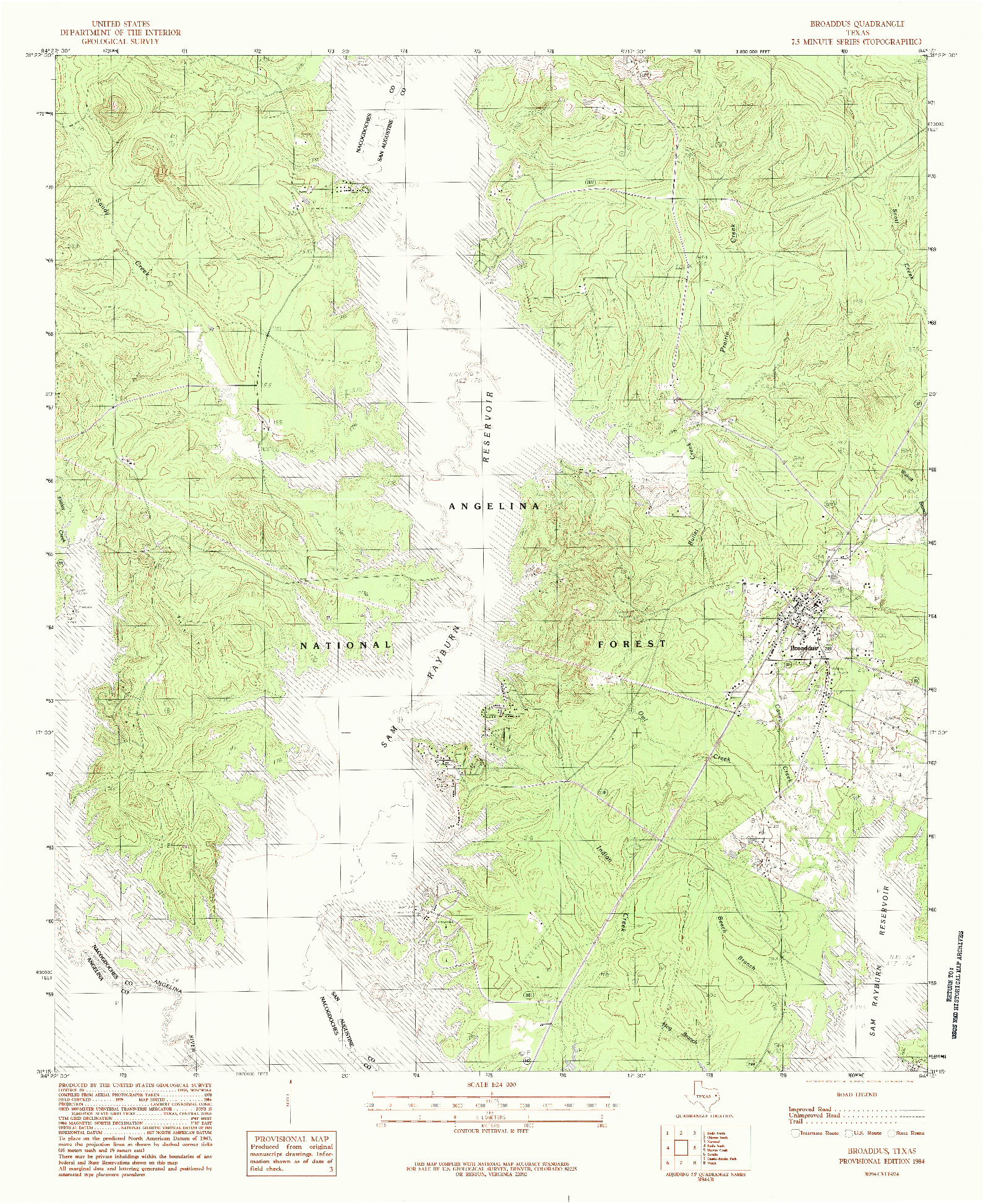 USGS 1:24000-SCALE QUADRANGLE FOR BROADDUS, TX 1984