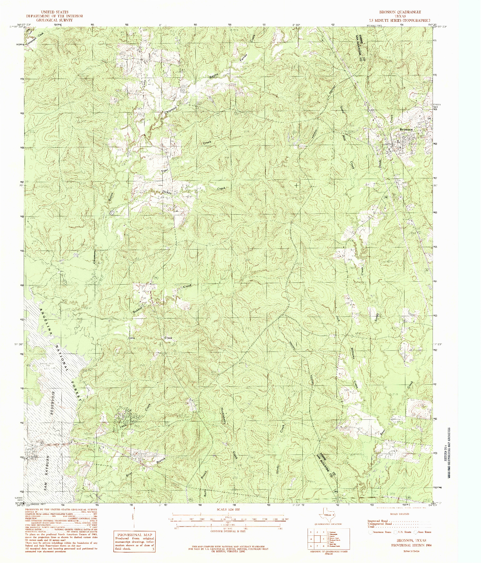 USGS 1:24000-SCALE QUADRANGLE FOR BRONSON, TX 1984
