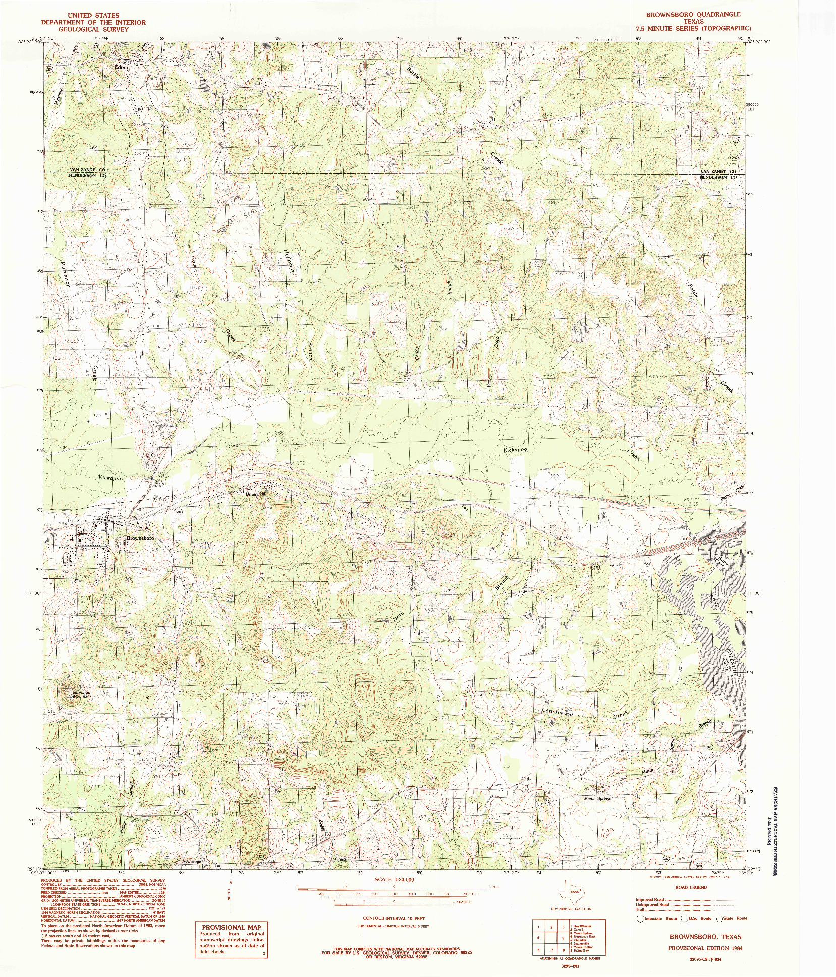 USGS 1:24000-SCALE QUADRANGLE FOR BROWNSBORO, TX 1984