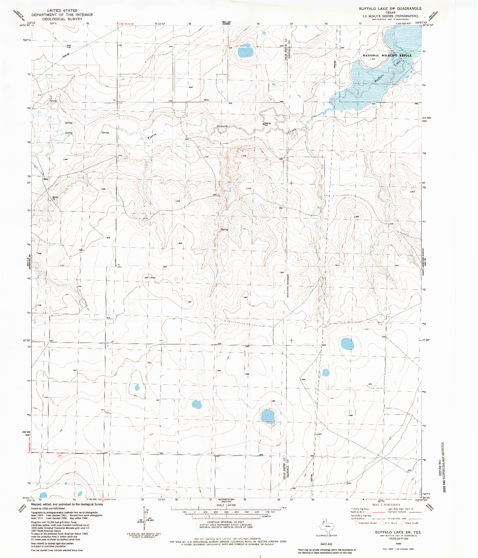 USGS 1:24000-SCALE QUADRANGLE FOR BUFFALO LAKE SW, TX 1984