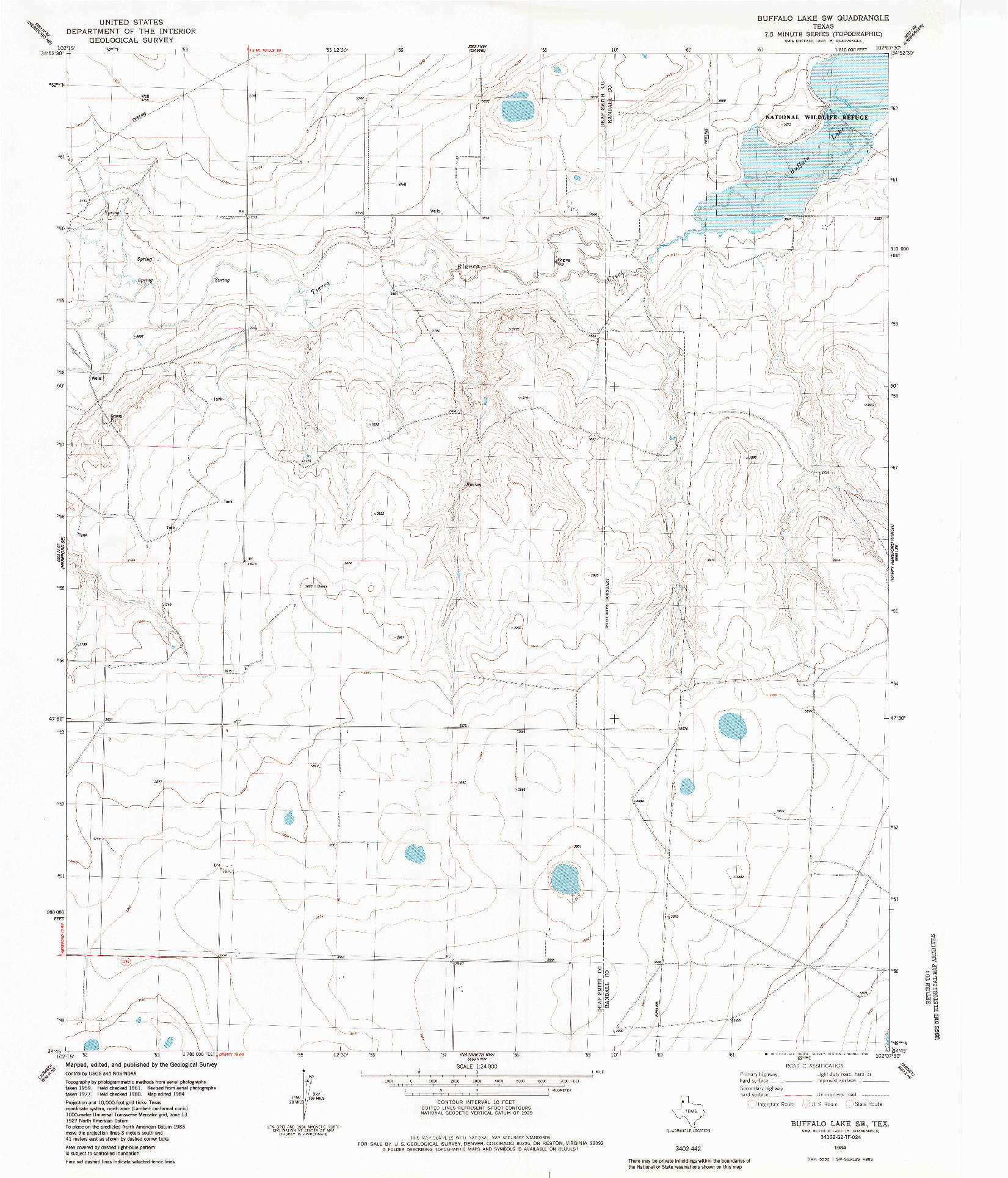 USGS 1:24000-SCALE QUADRANGLE FOR BUFFALO LAKE SW, TX 1984