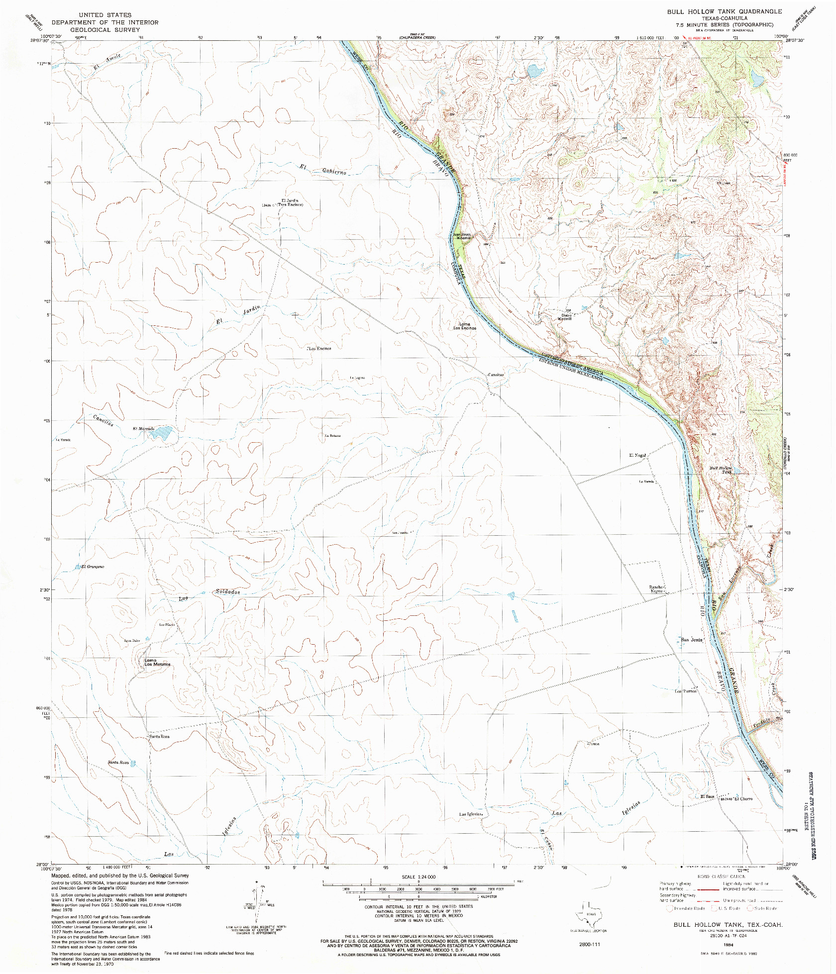USGS 1:24000-SCALE QUADRANGLE FOR BULL HOLLOW TANK, TX 1984