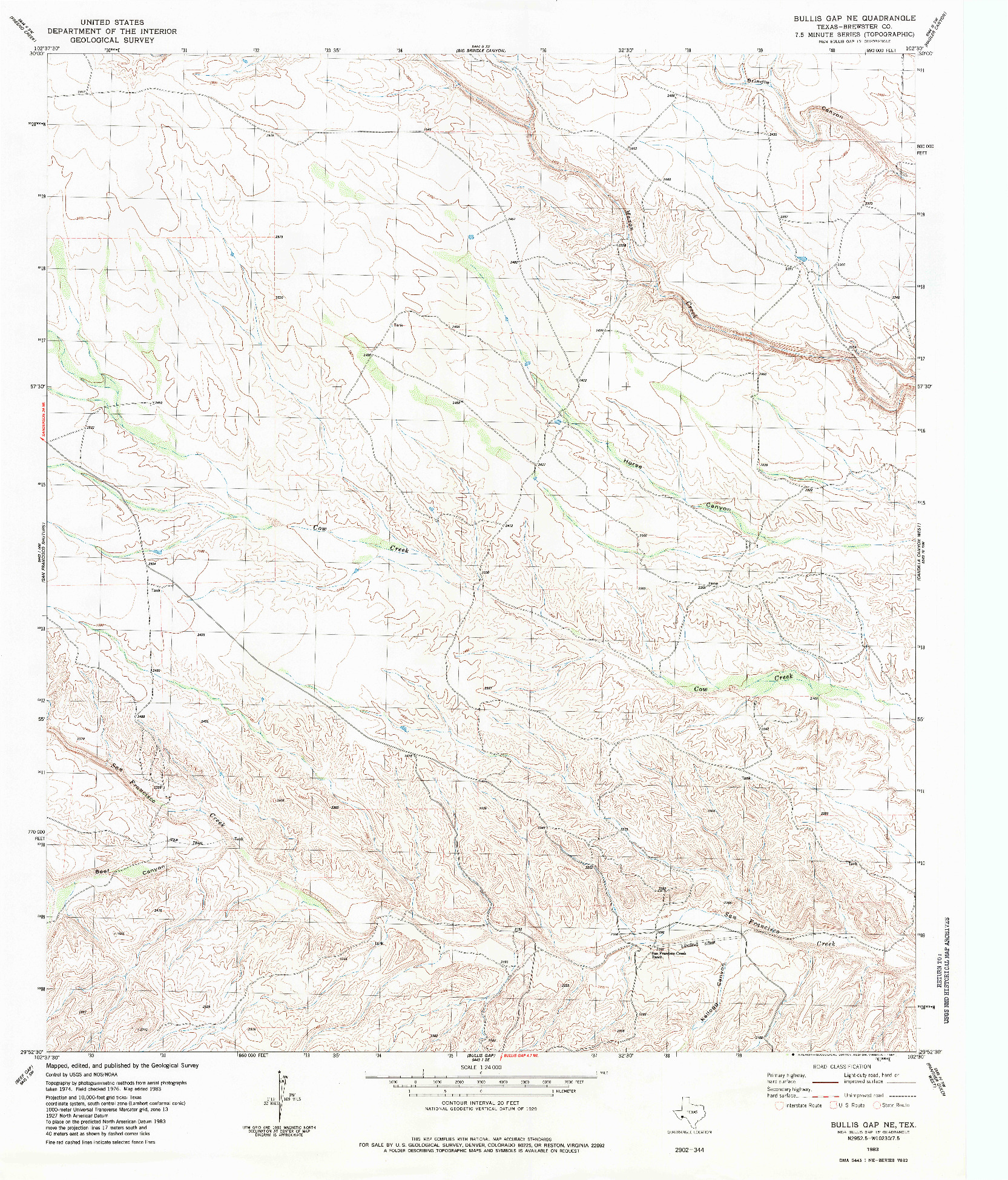 USGS 1:24000-SCALE QUADRANGLE FOR BULLIS GAP NE, TX 1983