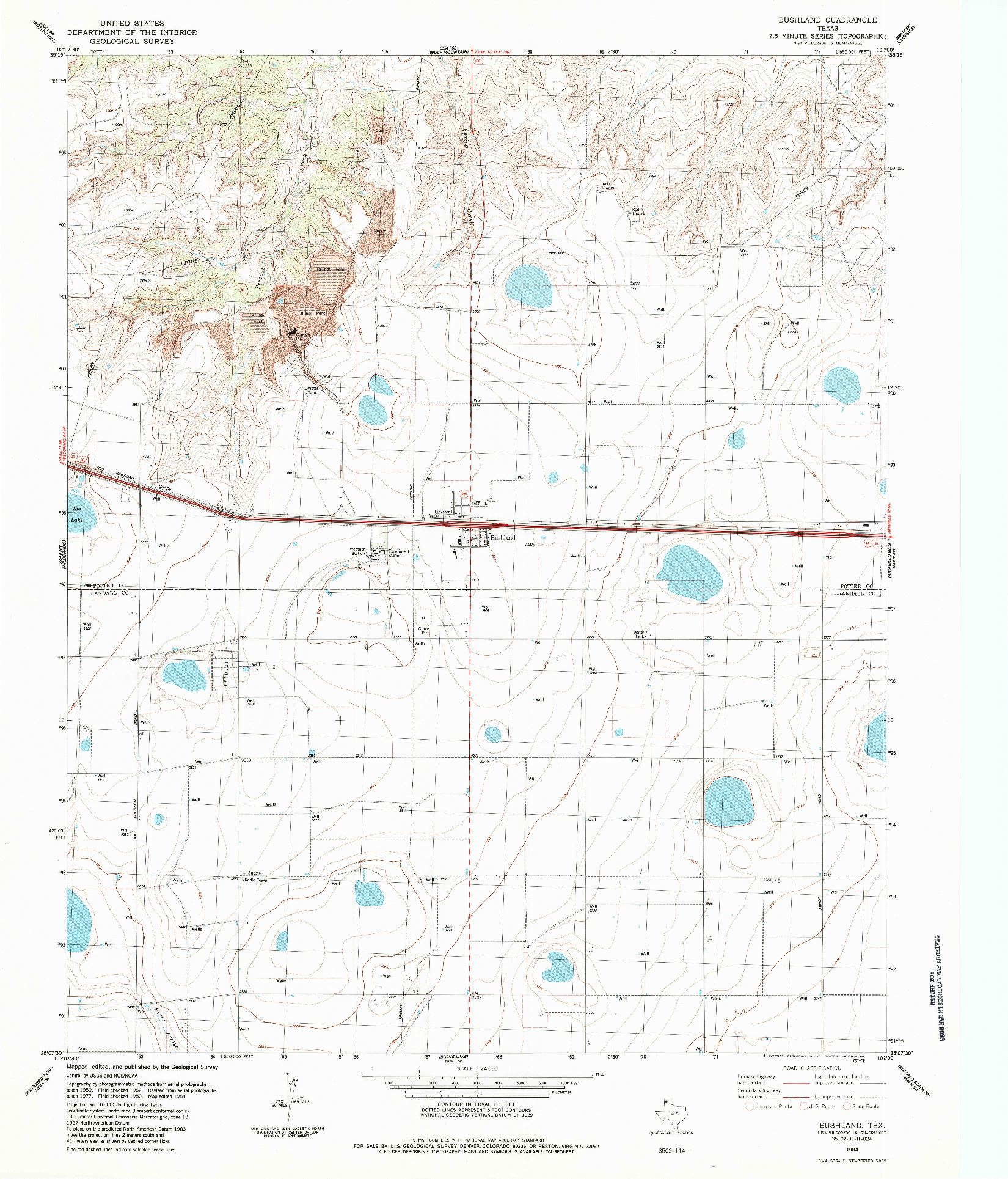 USGS 1:24000-SCALE QUADRANGLE FOR BUSHLAND, TX 1984