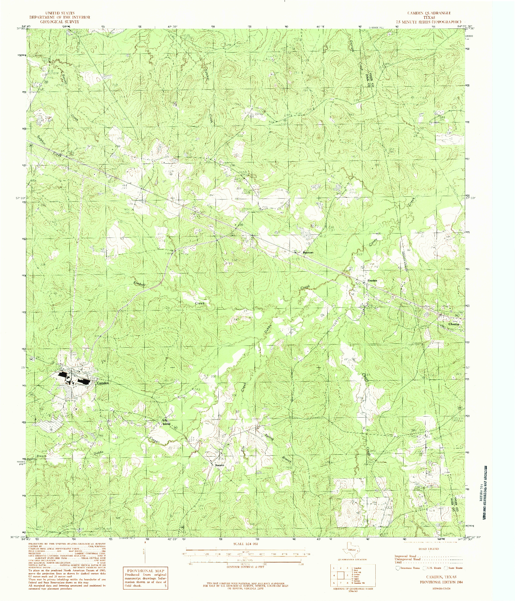 USGS 1:24000-SCALE QUADRANGLE FOR CAMDEN, TX 1984