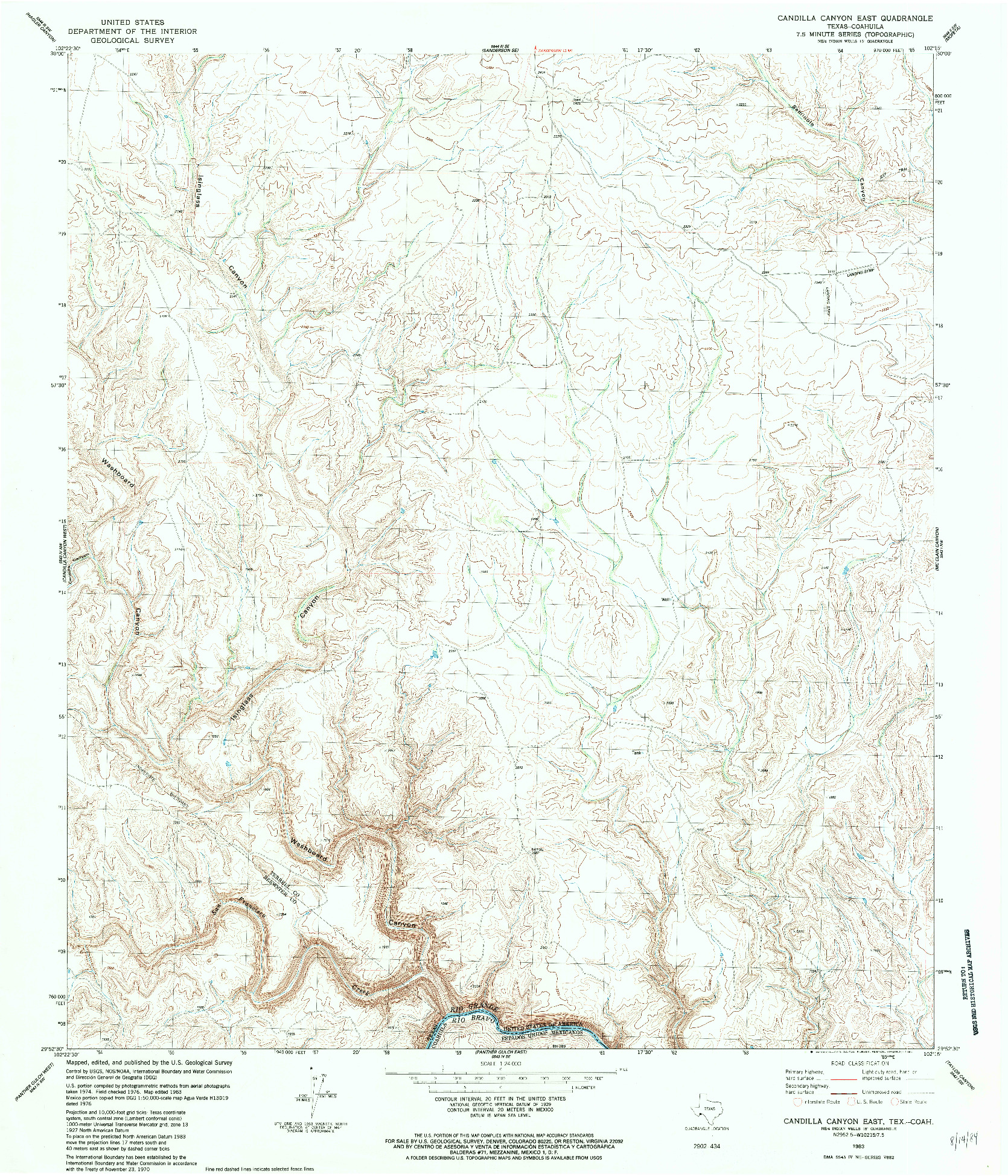 USGS 1:24000-SCALE QUADRANGLE FOR CANDILLA CANYON EAST, TX 1983