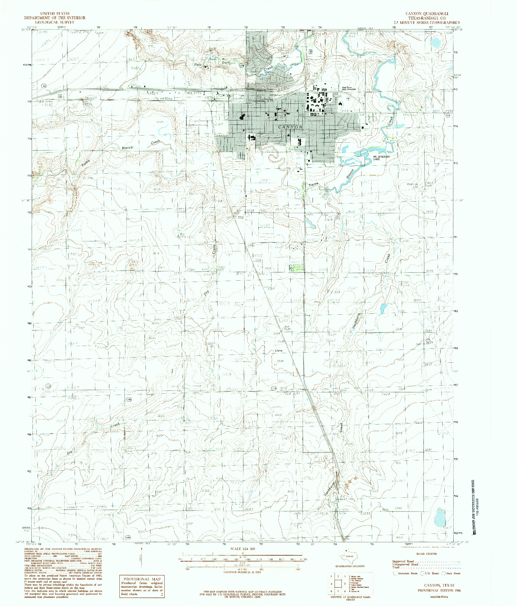 USGS 1:24000-SCALE QUADRANGLE FOR CANYON, TX 1984