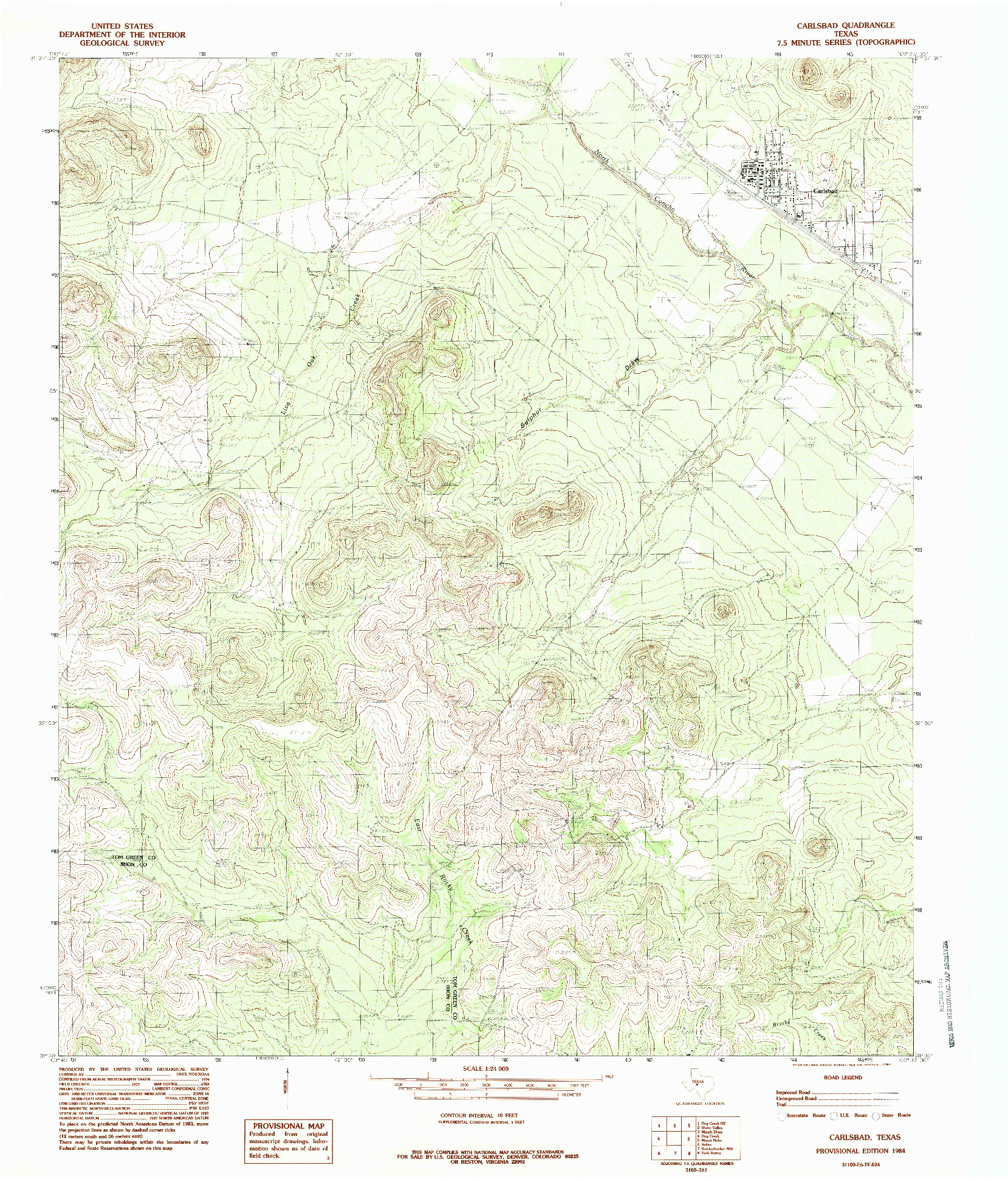 USGS 1:24000-SCALE QUADRANGLE FOR CARLSBAD, TX 1984