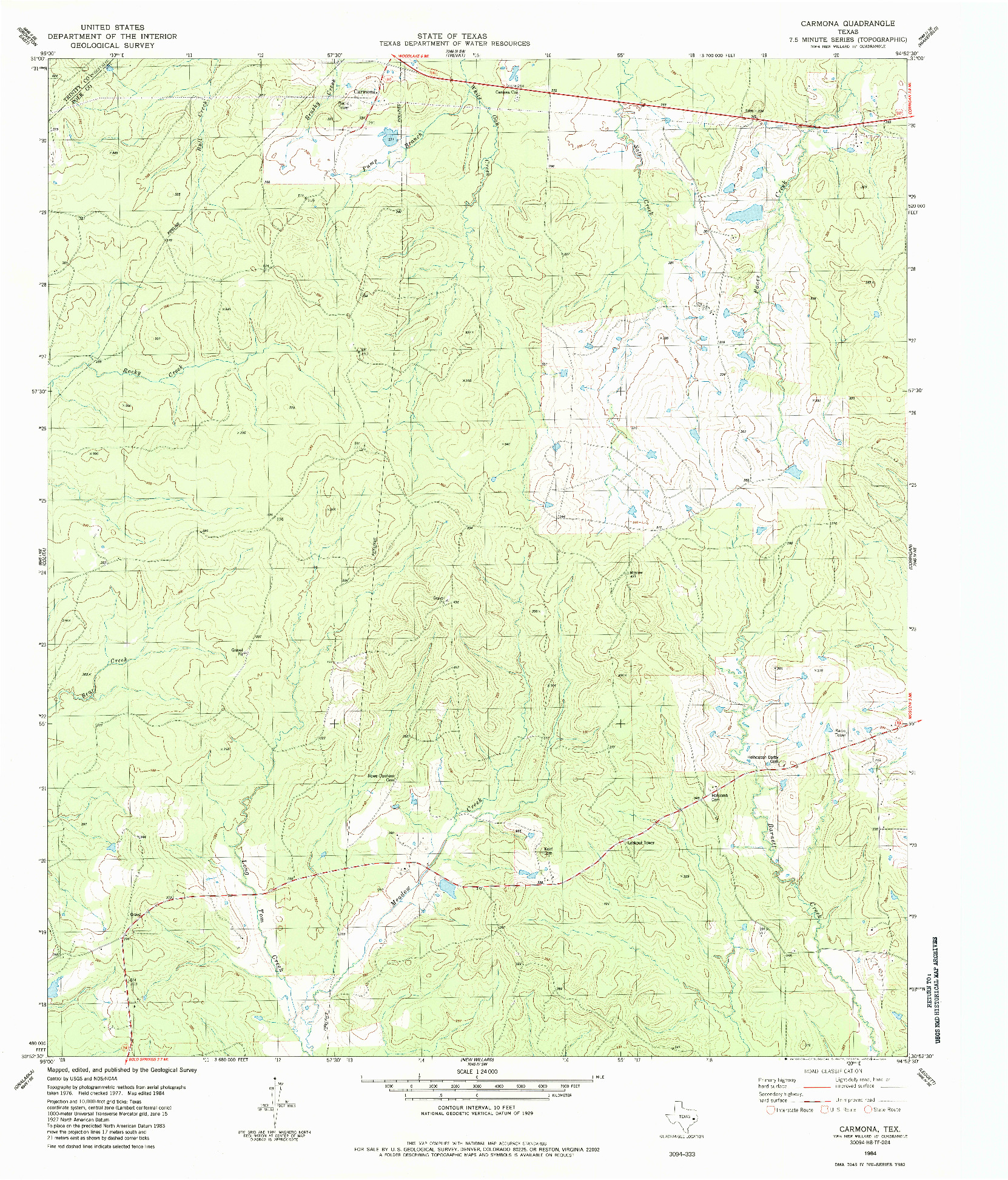 USGS 1:24000-SCALE QUADRANGLE FOR CARMONA, TX 1984