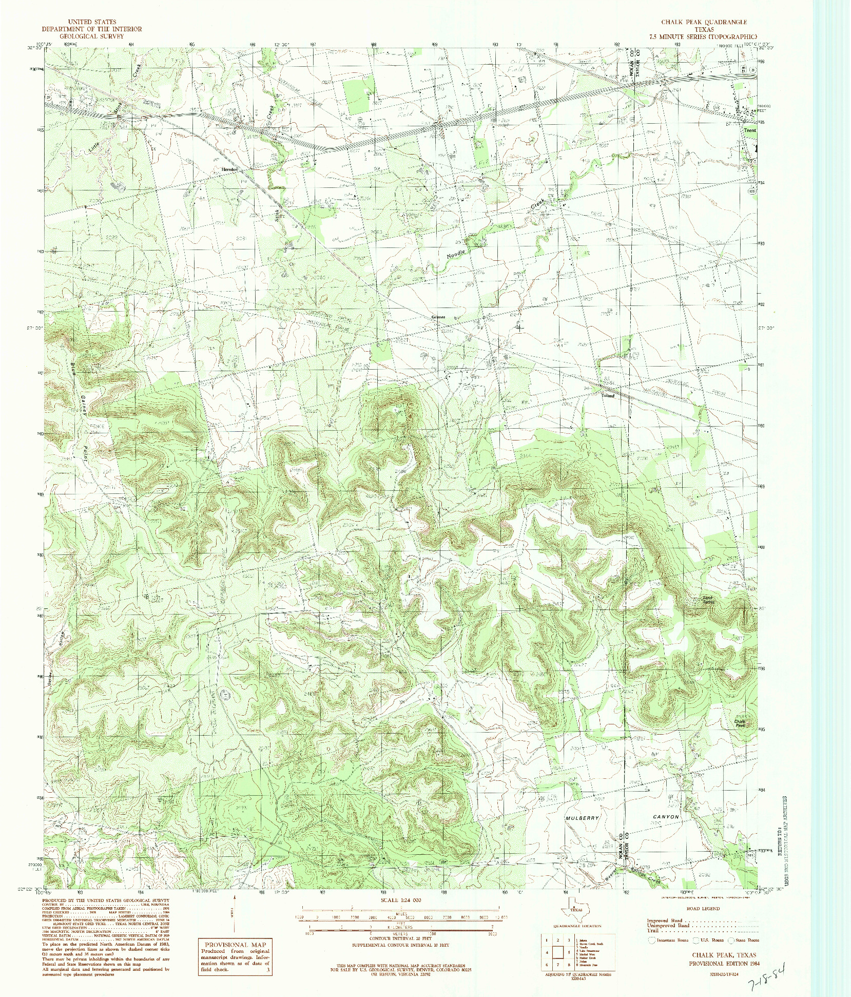 USGS 1:24000-SCALE QUADRANGLE FOR CHALK PEAK, TX 1984