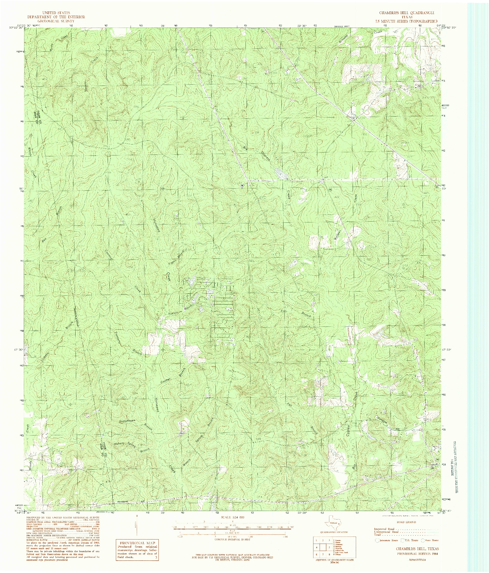 USGS 1:24000-SCALE QUADRANGLE FOR CHAMBLISS HILL, TX 1984