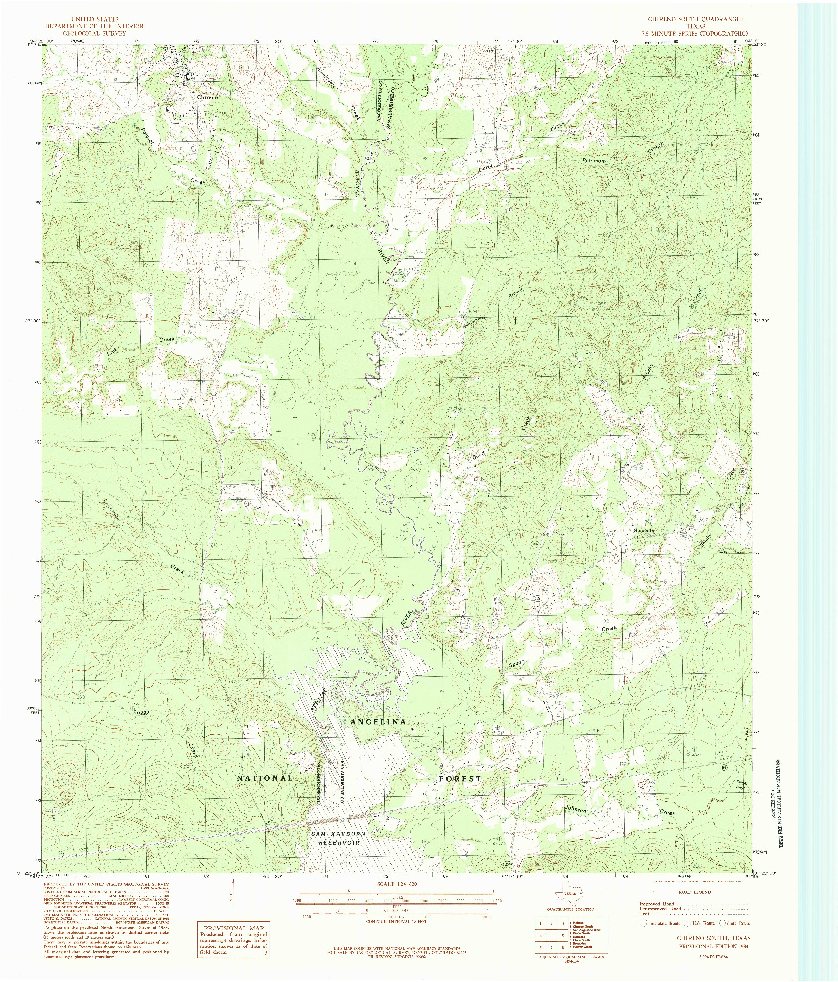 USGS 1:24000-SCALE QUADRANGLE FOR CHIRENO SOUTH, TX 1984
