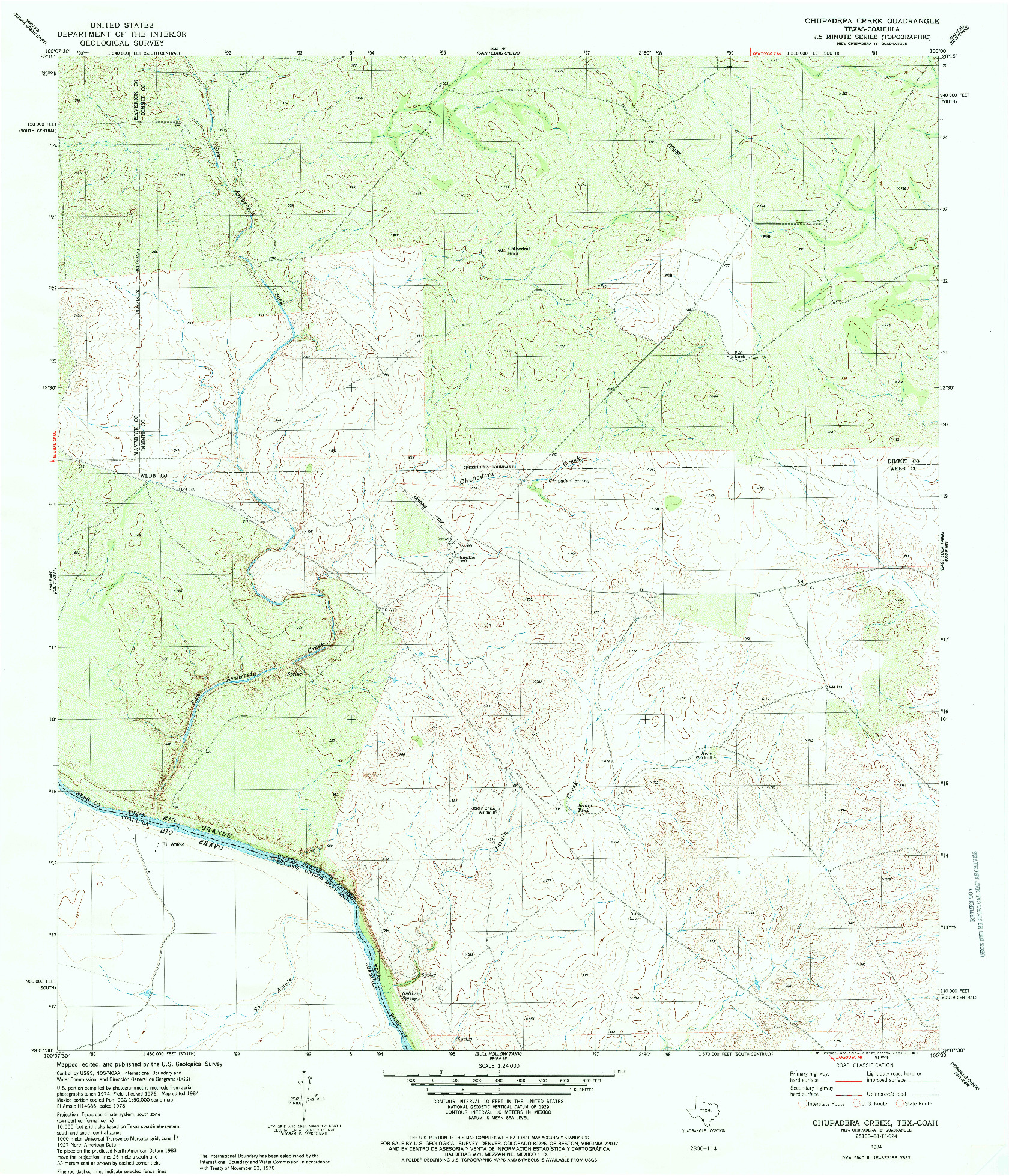 USGS 1:24000-SCALE QUADRANGLE FOR CHUPADERA CREEK, TX 1984