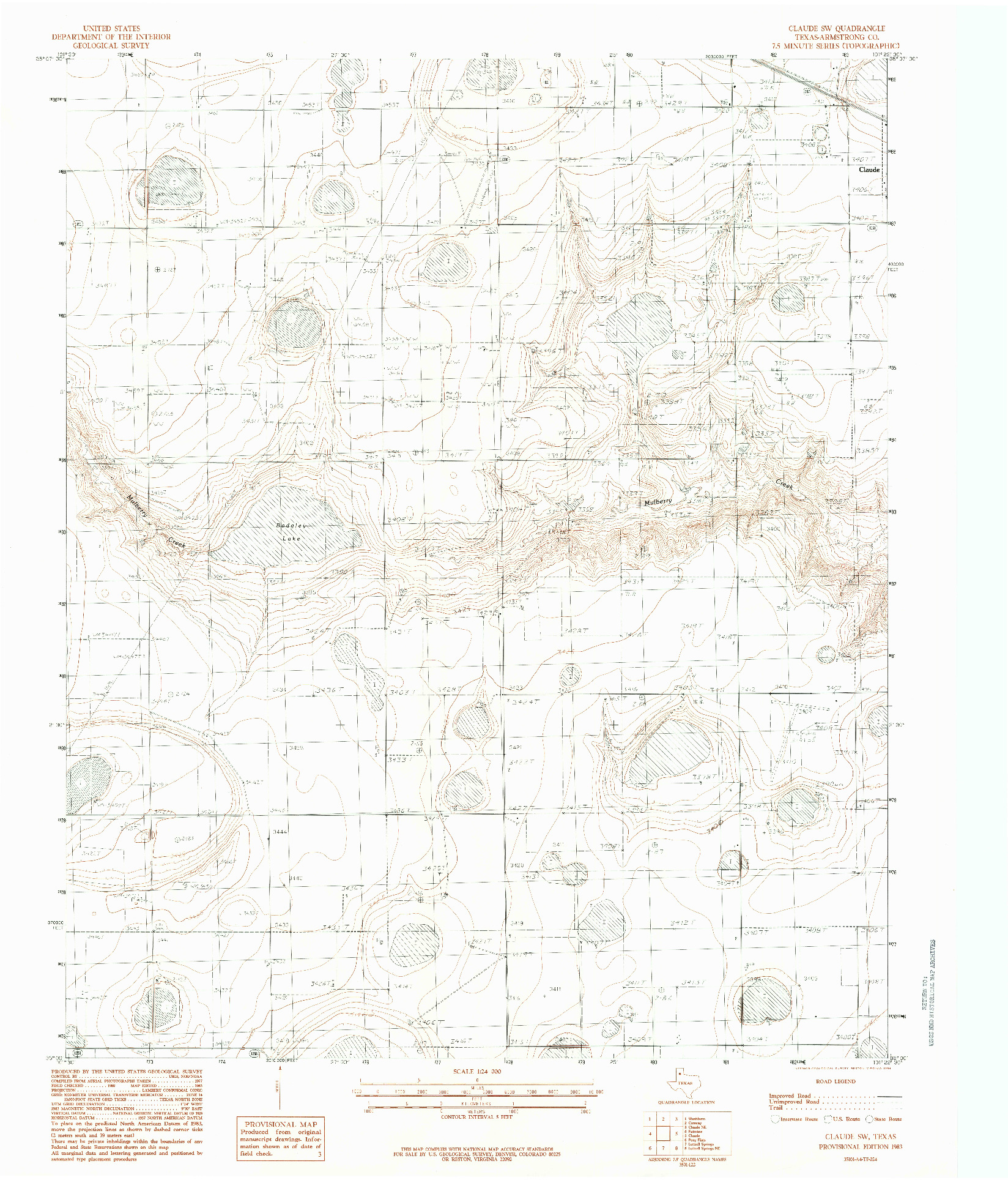 USGS 1:24000-SCALE QUADRANGLE FOR CLAUDE SW, TX 1983