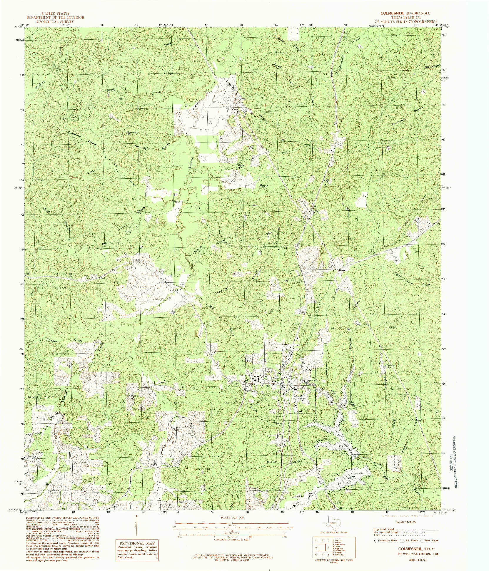 USGS 1:24000-SCALE QUADRANGLE FOR COLMESNEIL, TX 1984