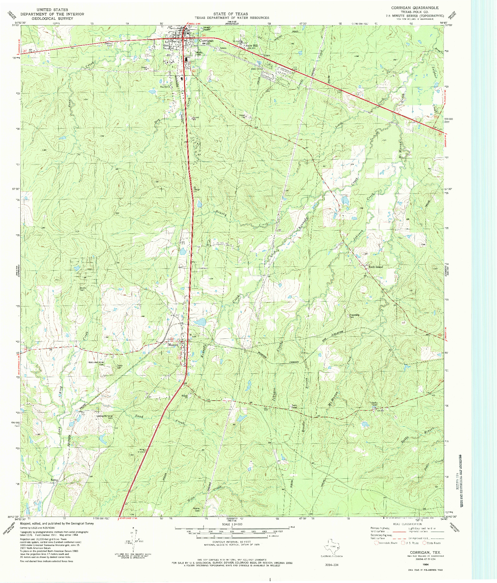 USGS 1:24000-SCALE QUADRANGLE FOR CORRIGAN, TX 1984