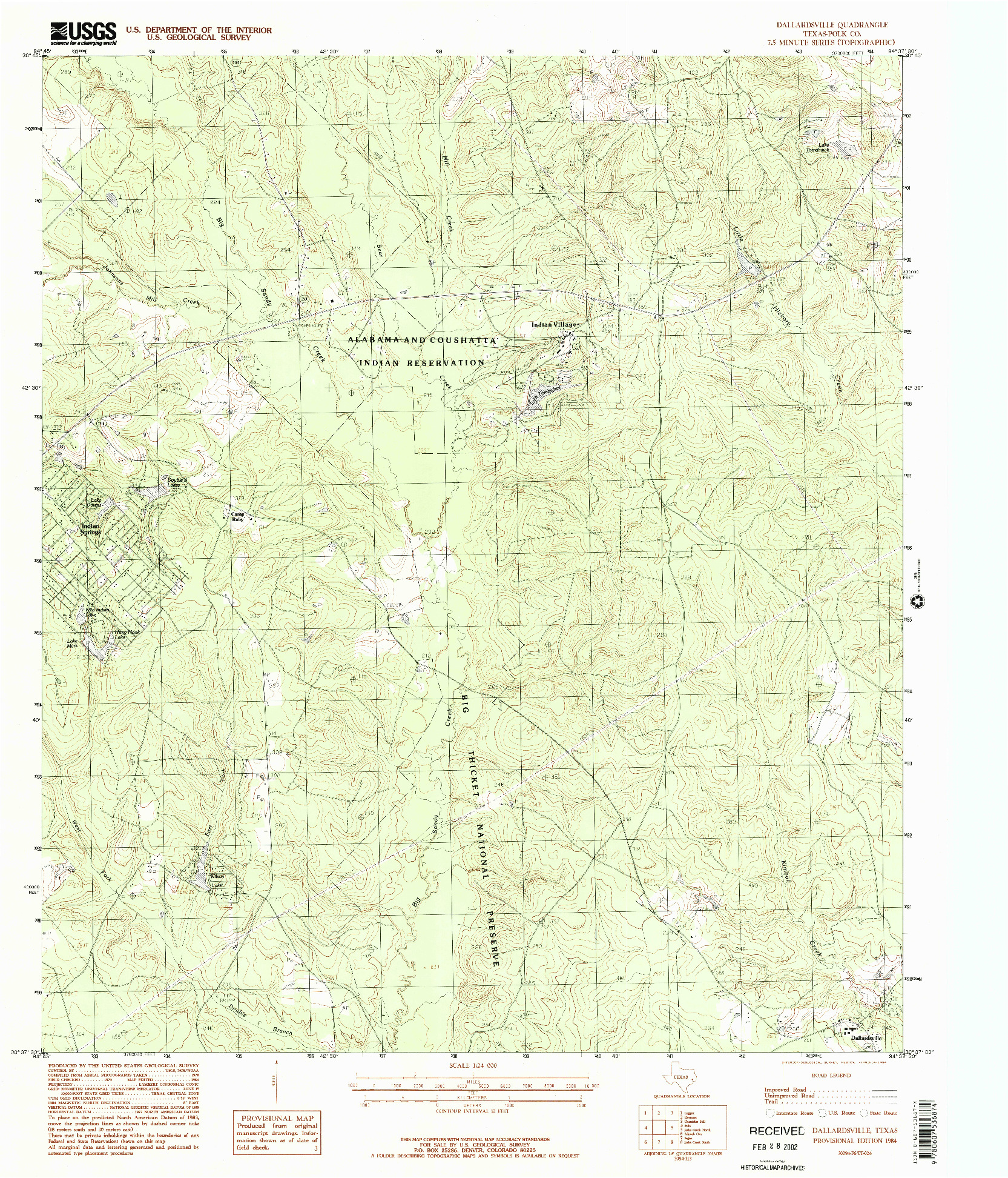 USGS 1:24000-SCALE QUADRANGLE FOR DALLARDSVILLE, TX 1984