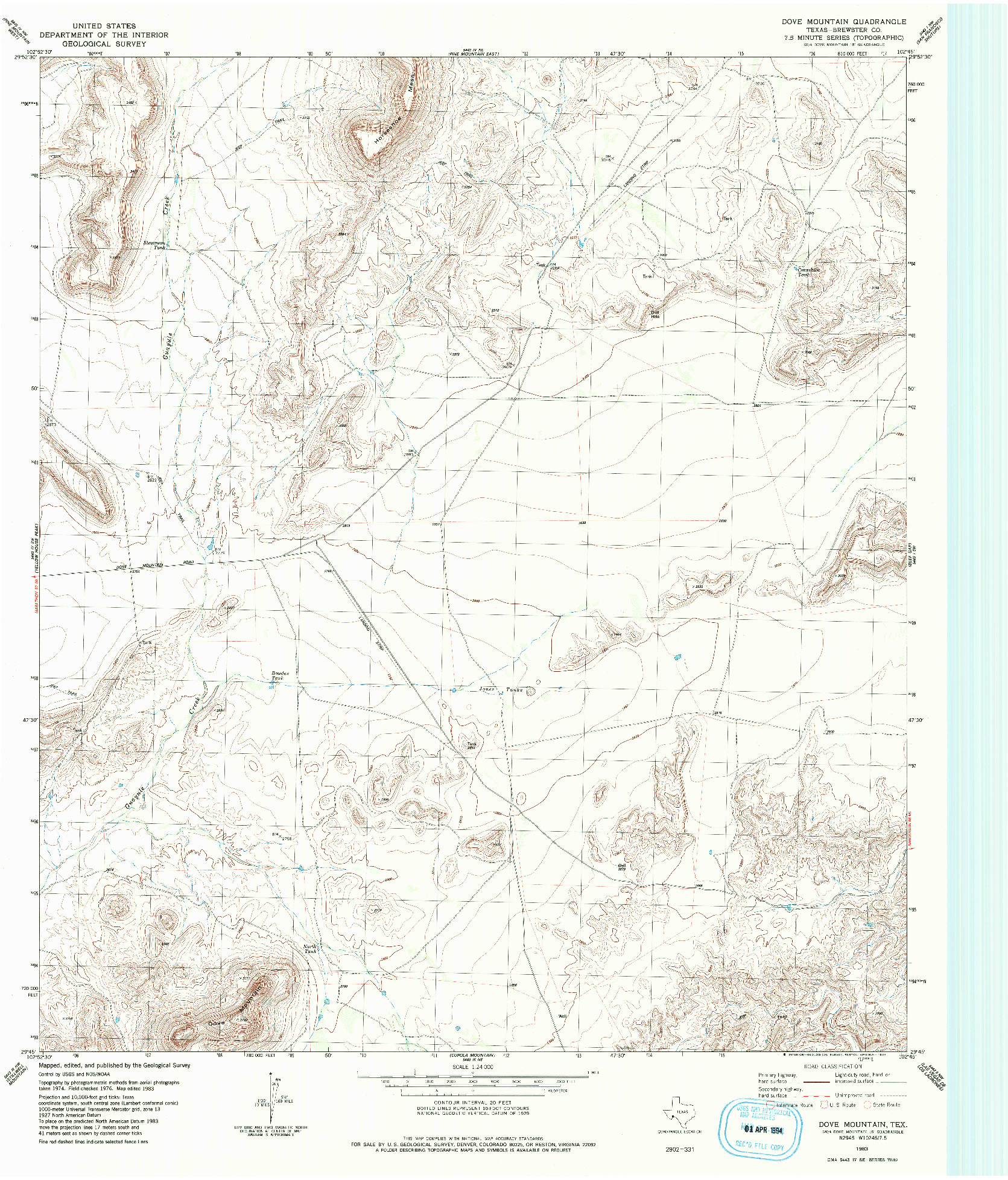 USGS 1:24000-SCALE QUADRANGLE FOR DOVE MOUNTAIN, TX 1983