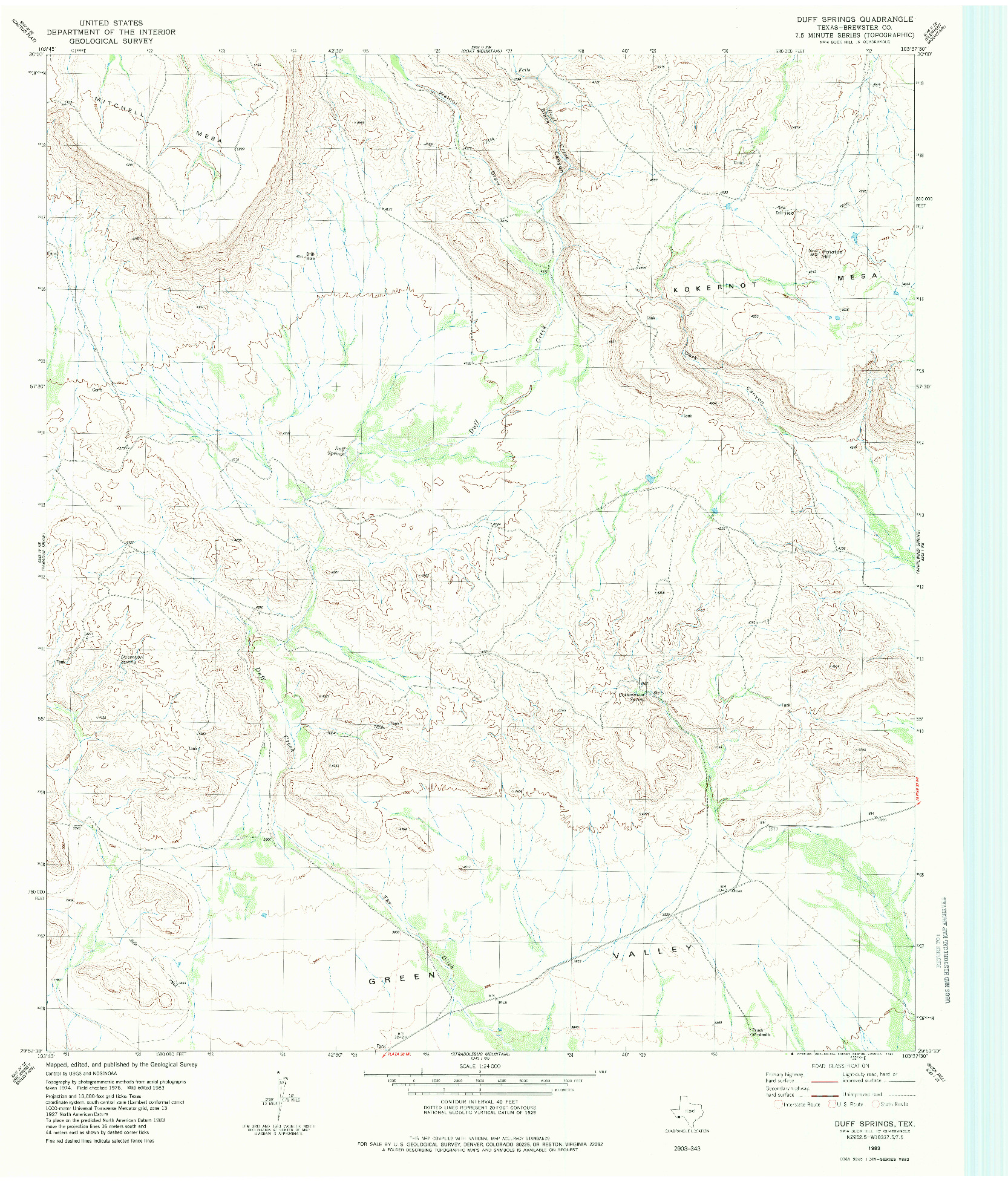 USGS 1:24000-SCALE QUADRANGLE FOR DUFF SPRINGS, TX 1983