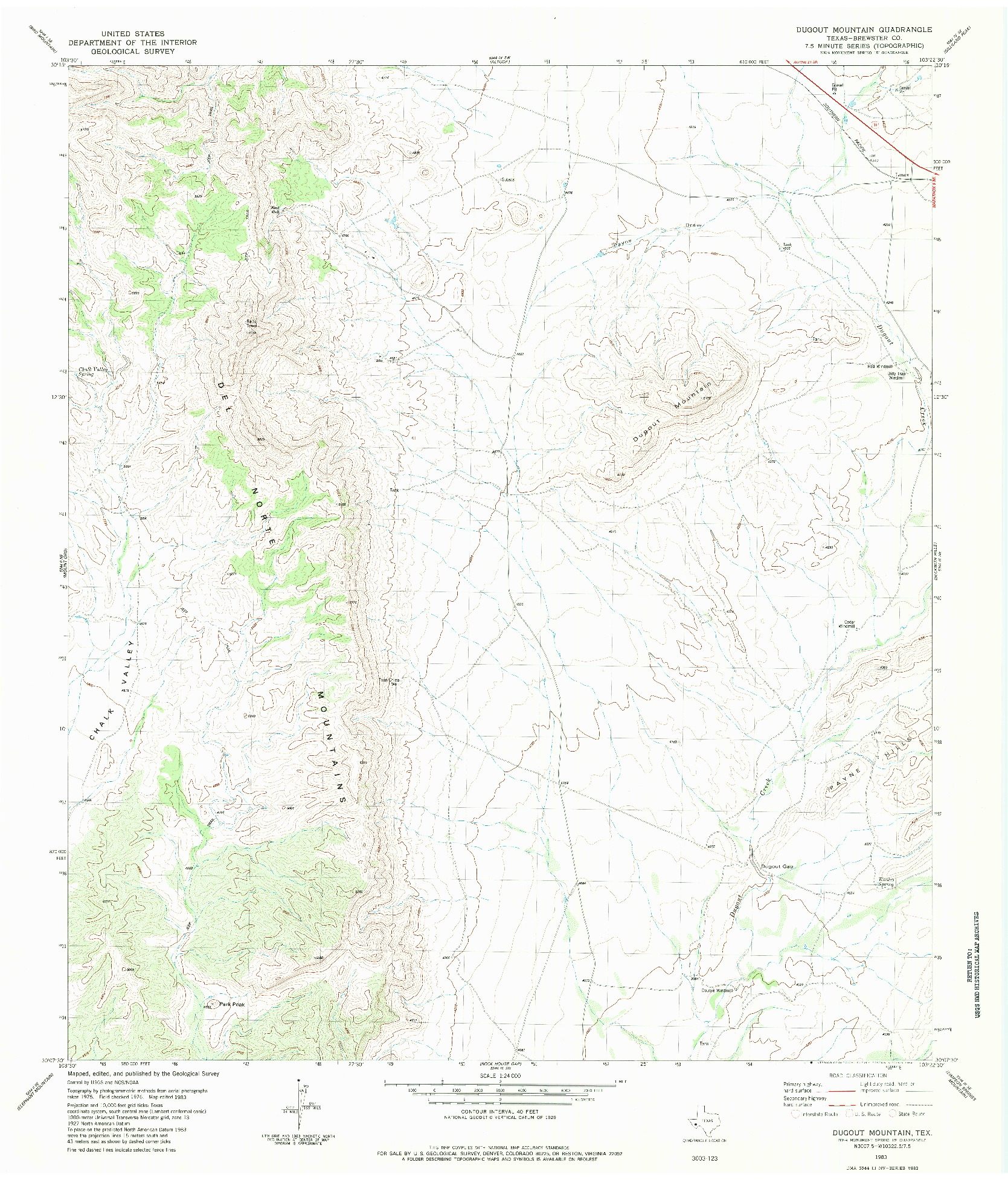 USGS 1:24000-SCALE QUADRANGLE FOR DUGOUT MOUNTAIN, TX 1983