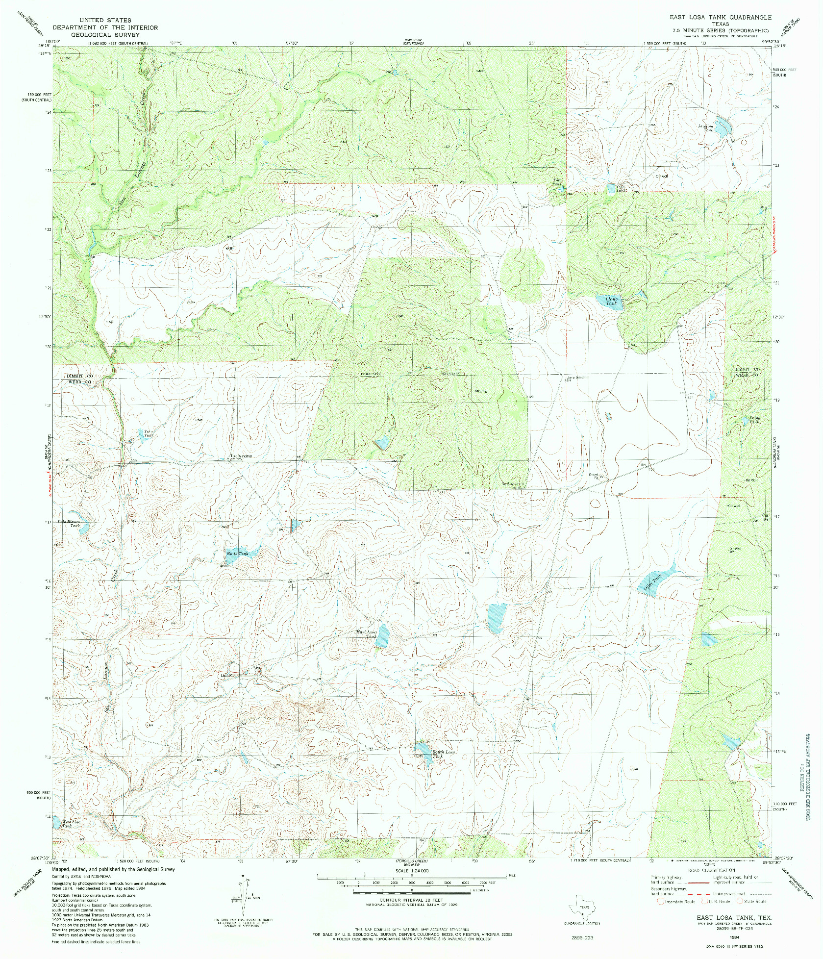 USGS 1:24000-SCALE QUADRANGLE FOR EAST LOSA TANK, TX 1984