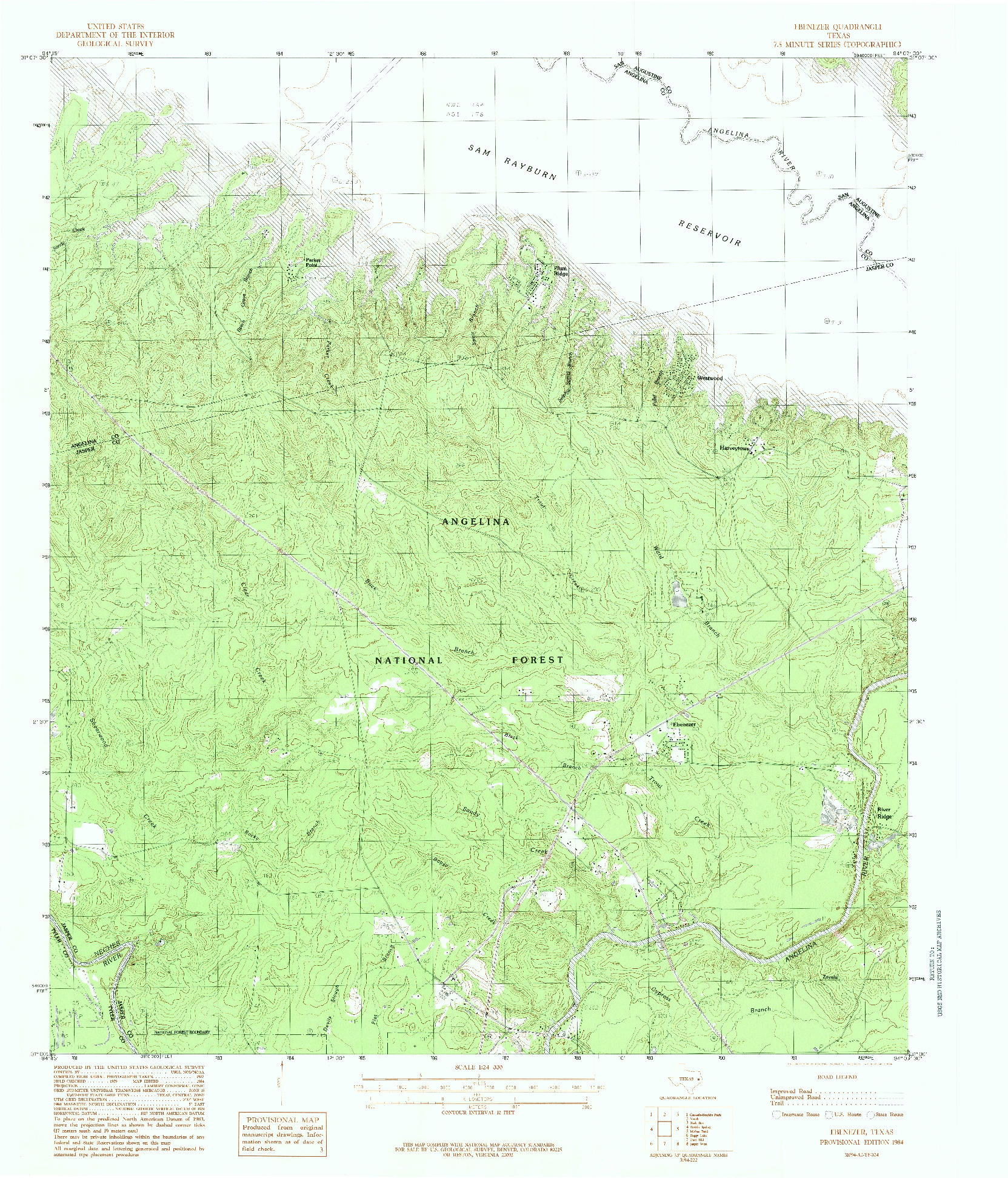 USGS 1:24000-SCALE QUADRANGLE FOR EBENEZER, TX 1984
