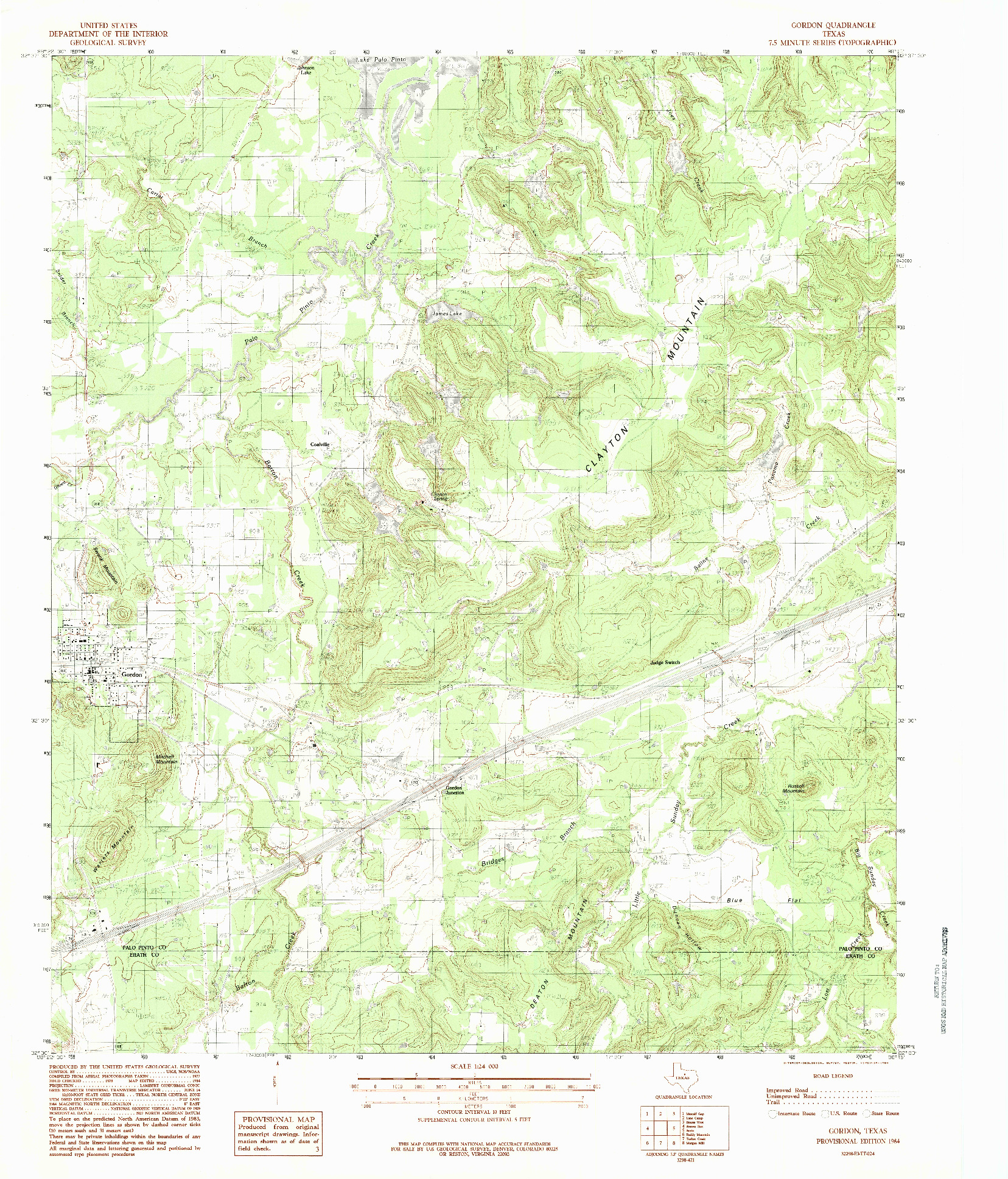 USGS 1:24000-SCALE QUADRANGLE FOR GORDON, TX 1984