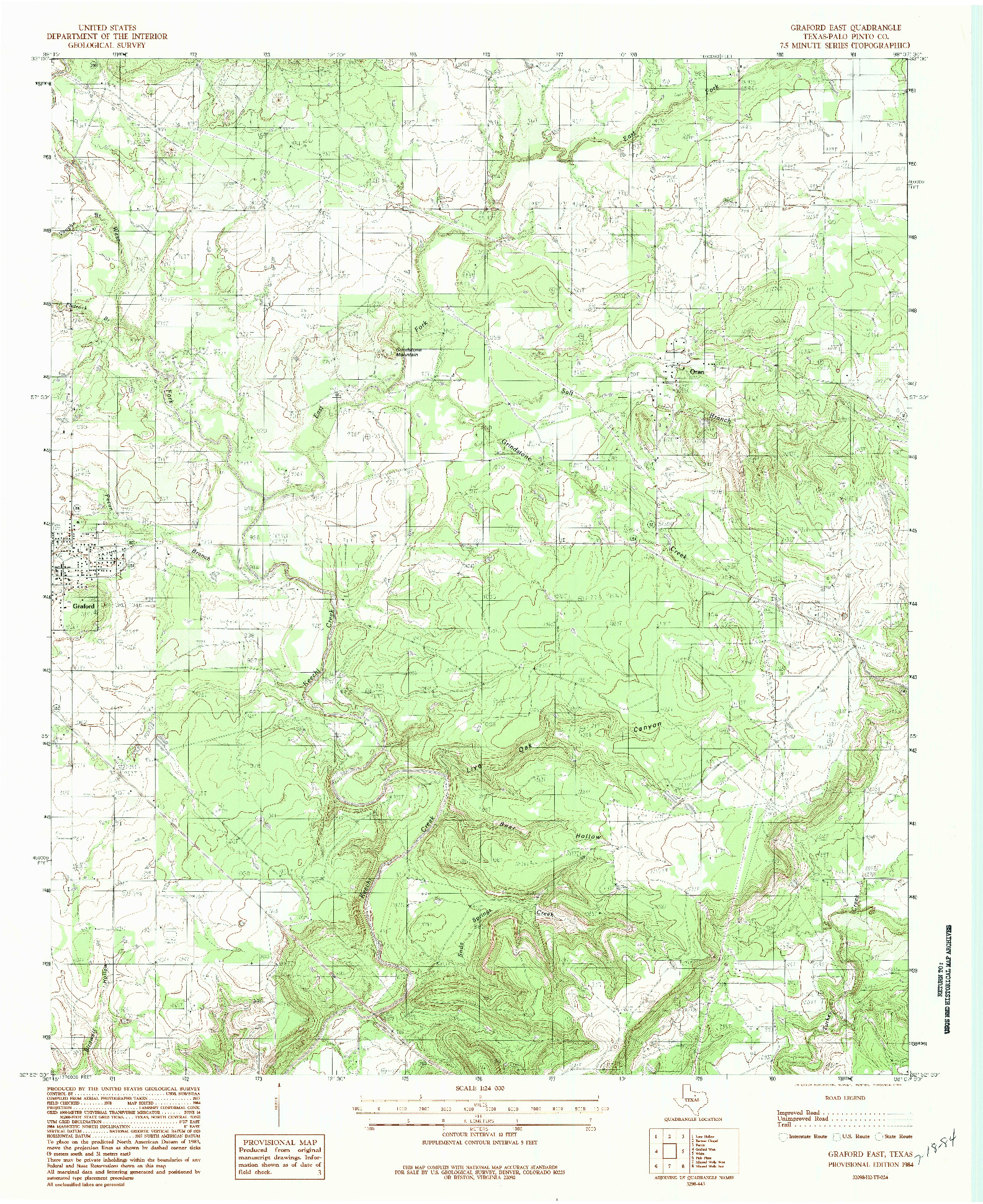 USGS 1:24000-SCALE QUADRANGLE FOR GRAFORD EAST, TX 1984